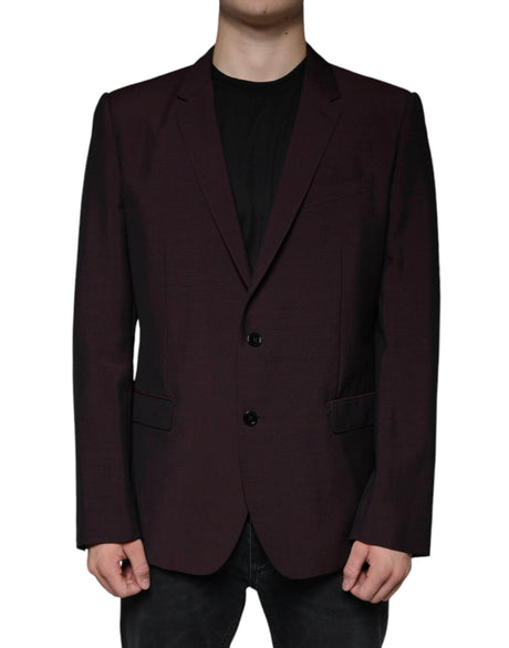 Dolce & Gabbana Bordeaux Wool Single Breasted Dress Blazer - Hilstor