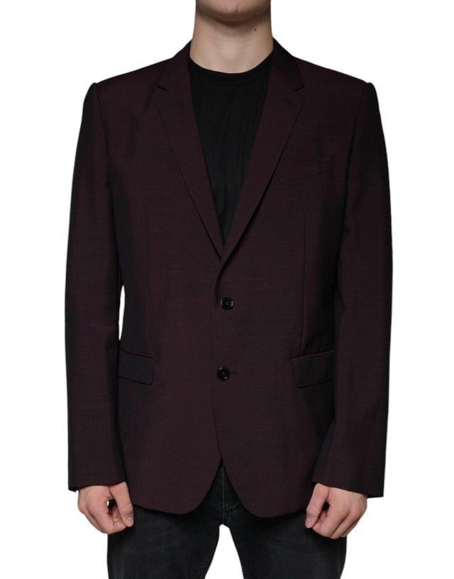Dolce & Gabbana Bordeaux Wool Single Breasted Dress Blazer - Hilstor