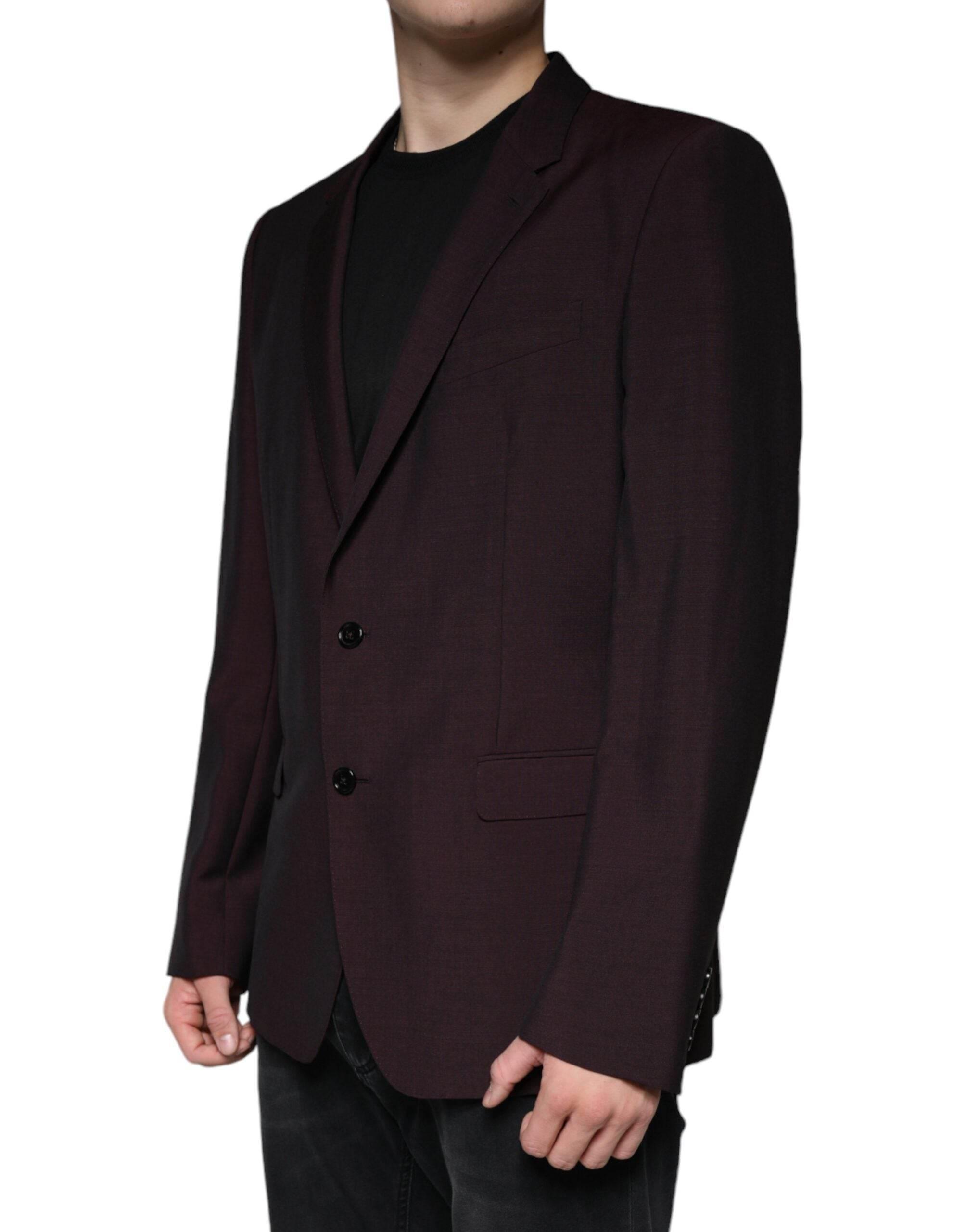 Dolce & Gabbana Bordeaux Wool Single Breasted Dress Blazer - Hilstor