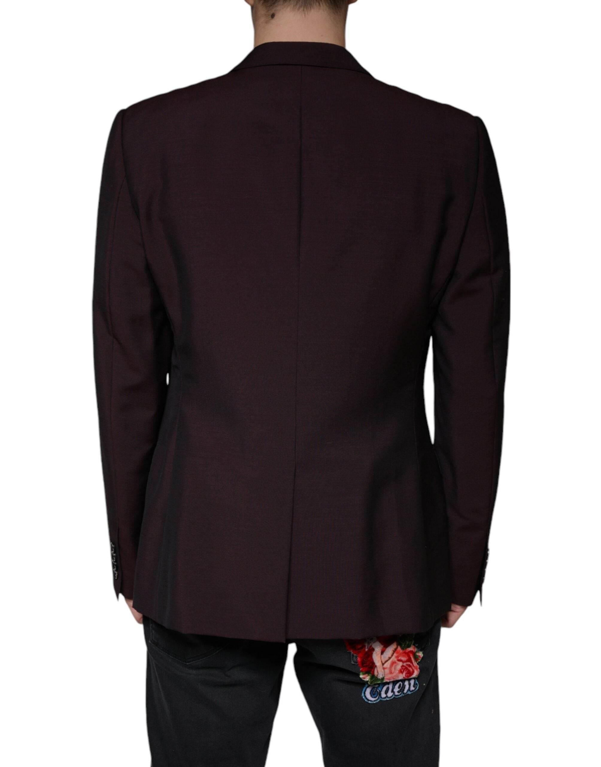 Dolce & Gabbana Bordeaux Wool Single Breasted Dress Blazer - Hilstor