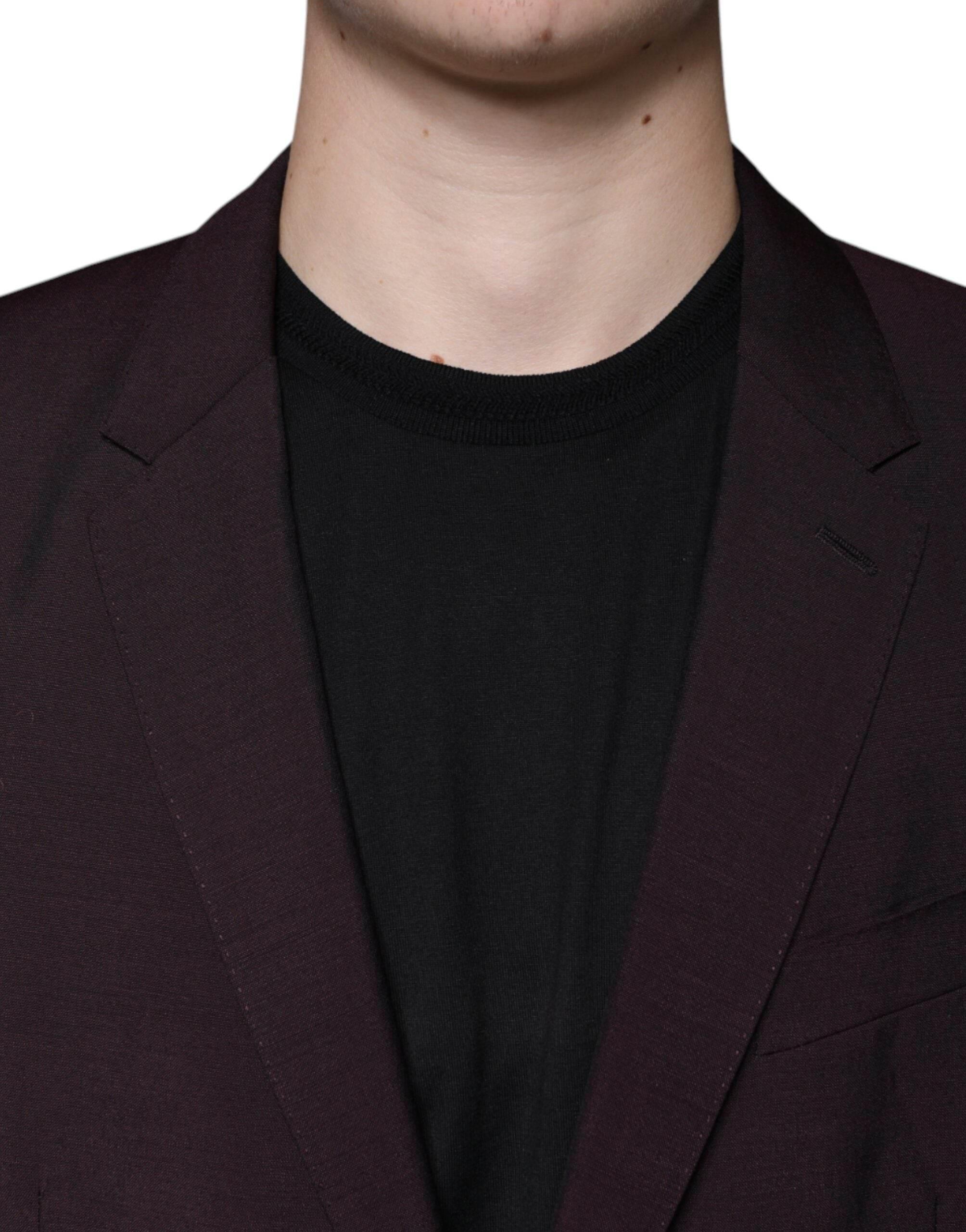 Dolce & Gabbana Bordeaux Wool Single Breasted Dress Blazer - Hilstor