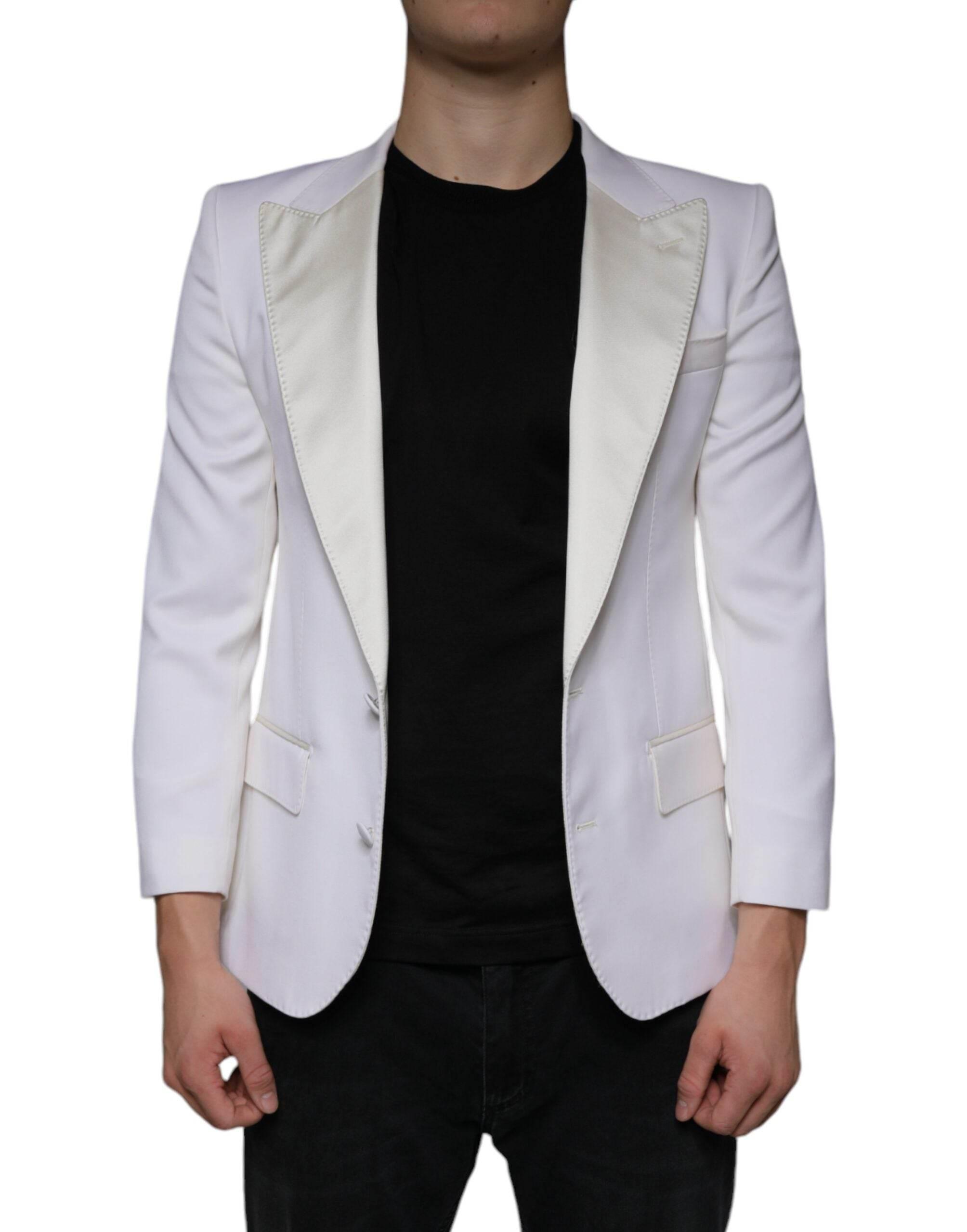Dolce & Gabbana Off White Wool Single Breasted Dress Blazer - Hilstor
