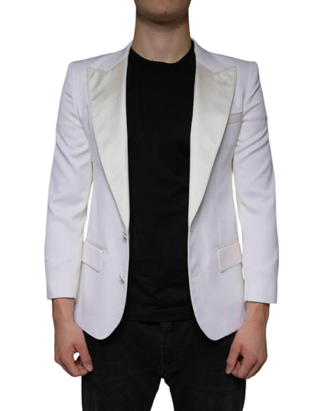 Dolce & Gabbana Off White Wool Single Breasted Dress Blazer - Hilstor