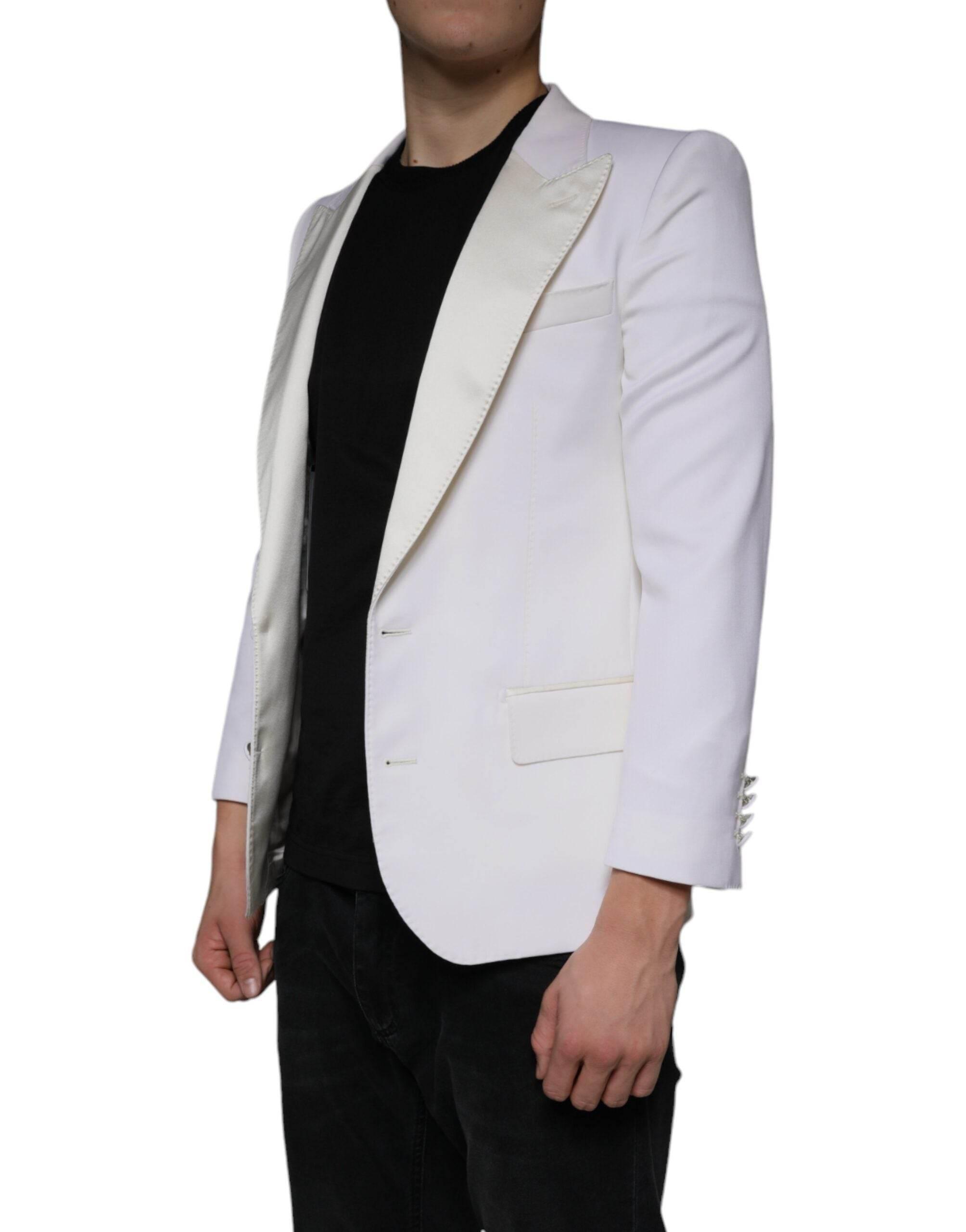 Dolce & Gabbana Off White Wool Single Breasted Dress Blazer - Hilstor