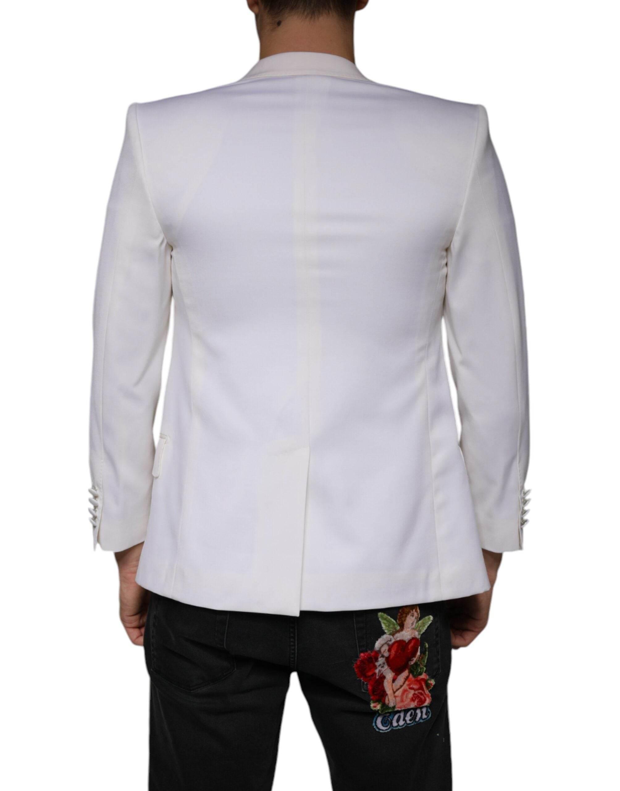 Dolce & Gabbana Off White Wool Single Breasted Dress Blazer - Hilstor
