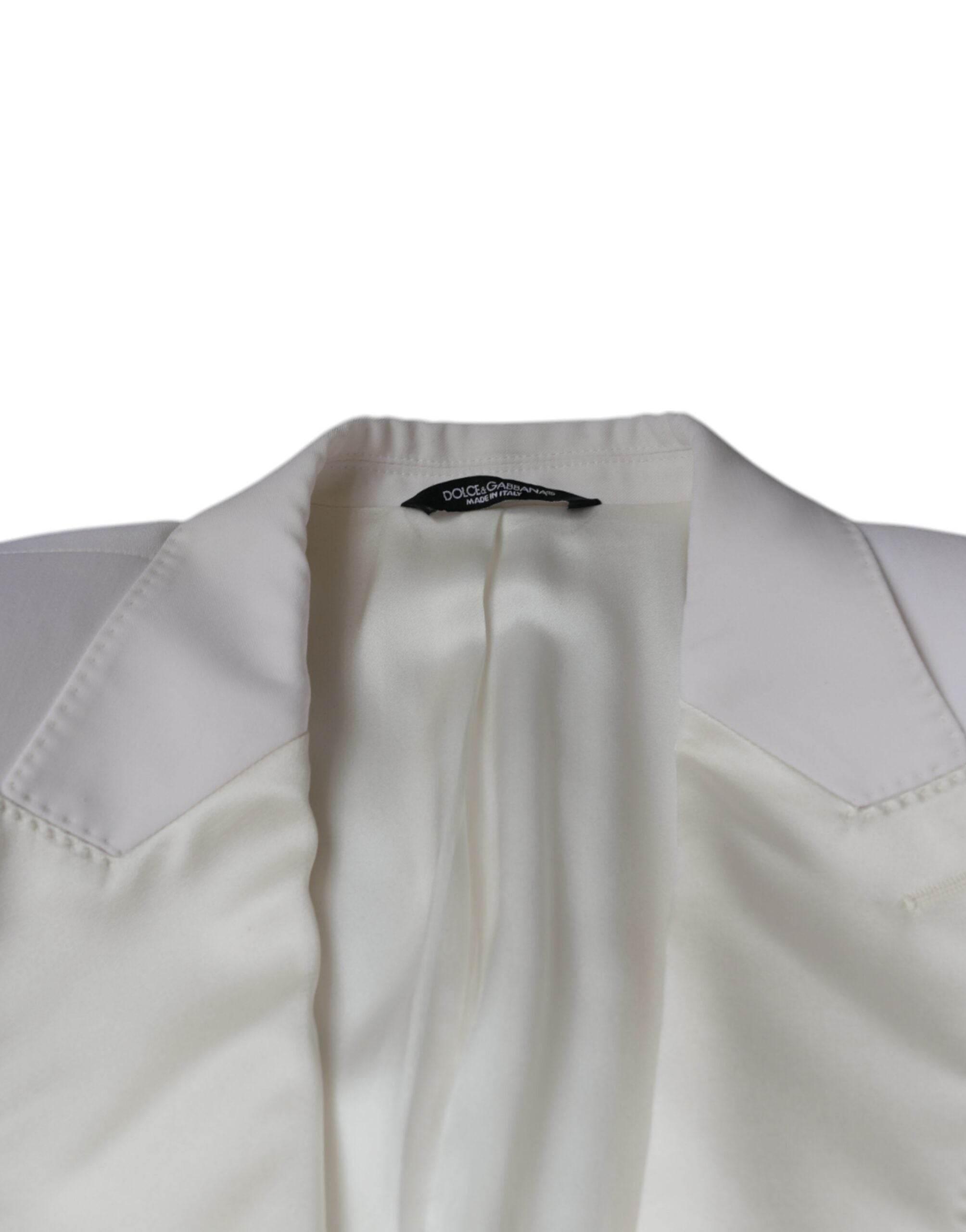 Dolce & Gabbana Off White Wool Single Breasted Dress Blazer - Hilstor