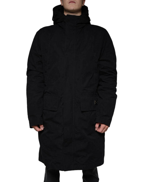 Dolce & Gabbana Black Hooded Parka Cotton Trench Coat Jacket - Hilstor