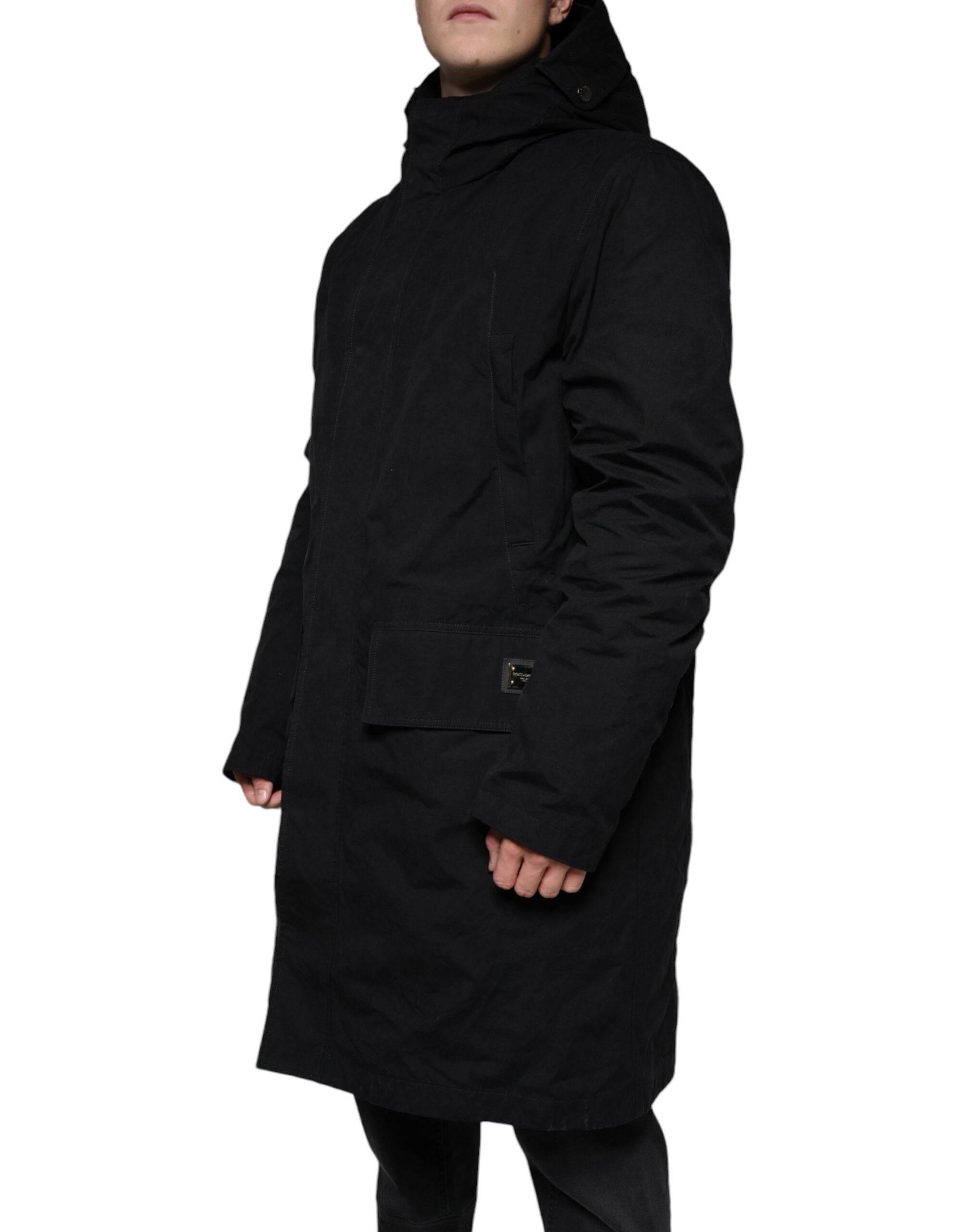 Dolce & Gabbana Black Hooded Parka Cotton Trench Coat Jacket - Hilstor