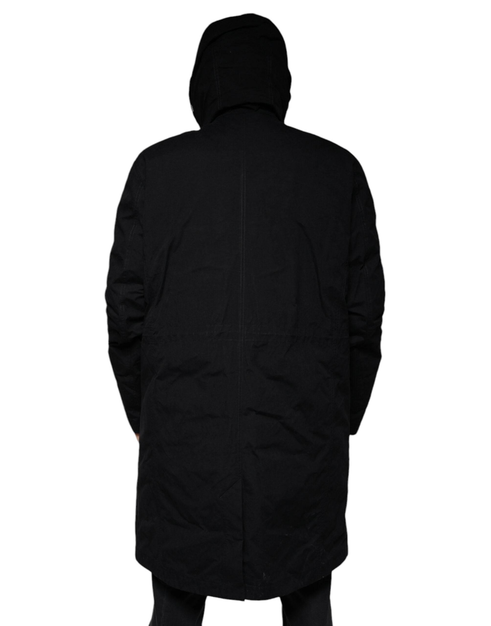 Dolce & Gabbana Black Hooded Parka Cotton Trench Coat Jacket - Hilstor
