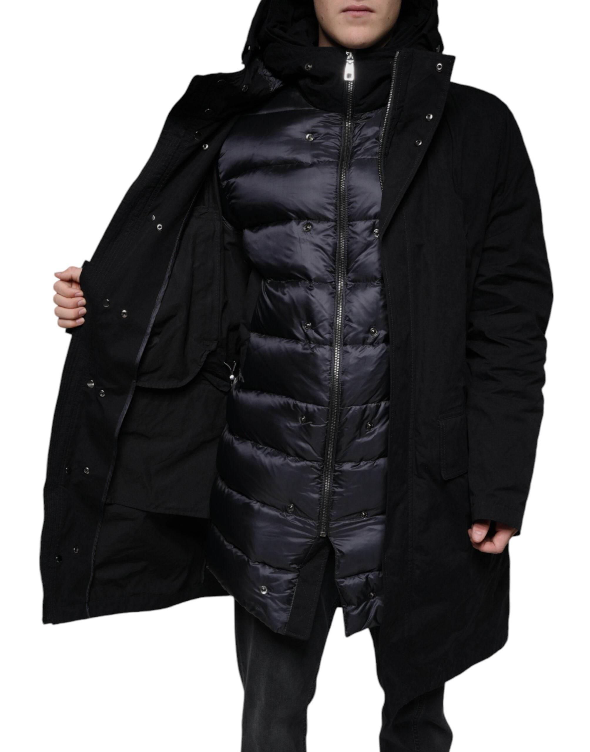 Dolce & Gabbana Black Hooded Parka Cotton Trench Coat Jacket - Hilstor