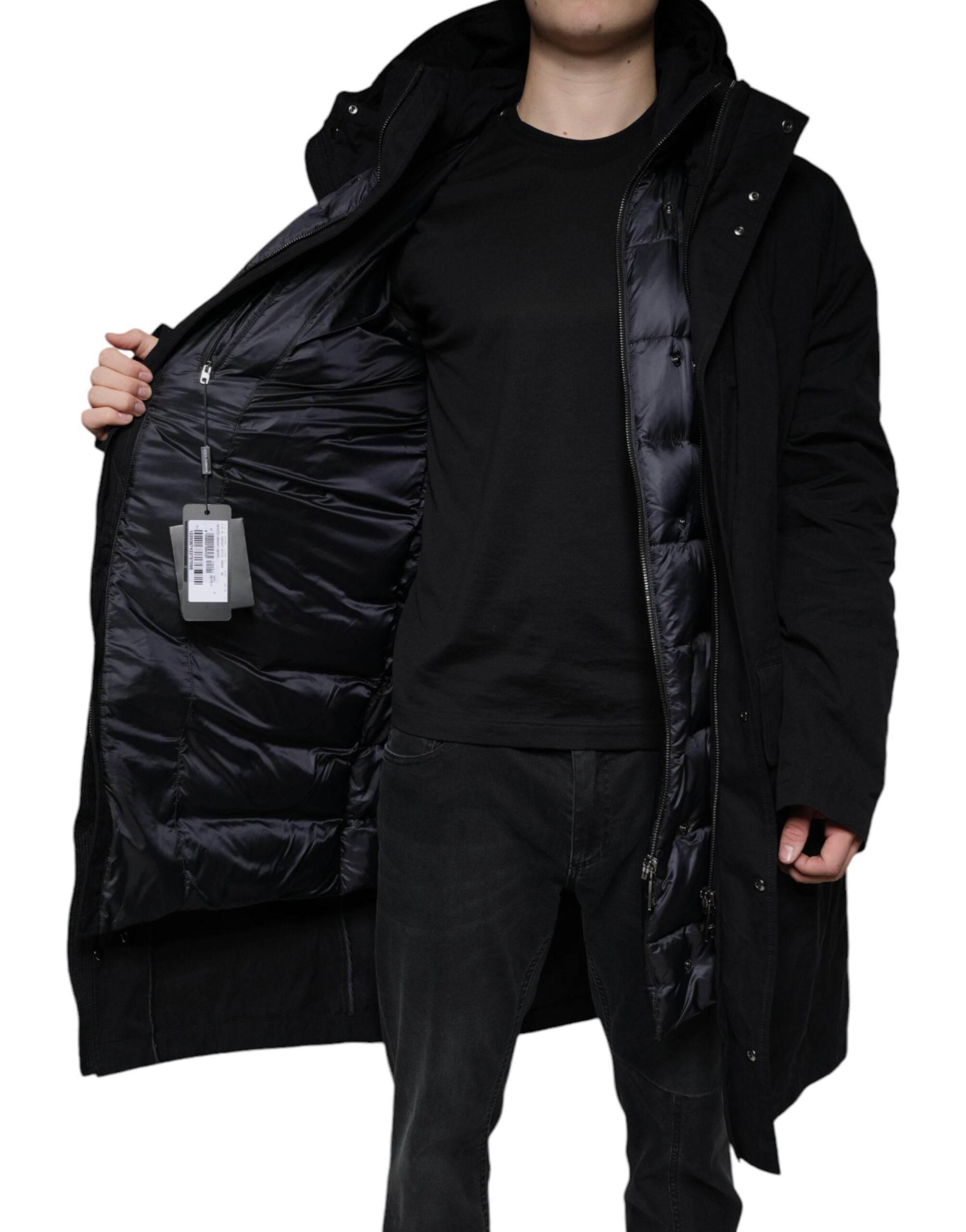 Dolce & Gabbana Black Hooded Parka Cotton Trench Coat Jacket - Hilstor