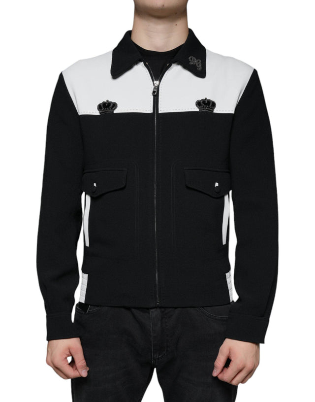 Dolce & Gabbana Black White DG Crown Full Zip Blouson Jacket - Hilstor