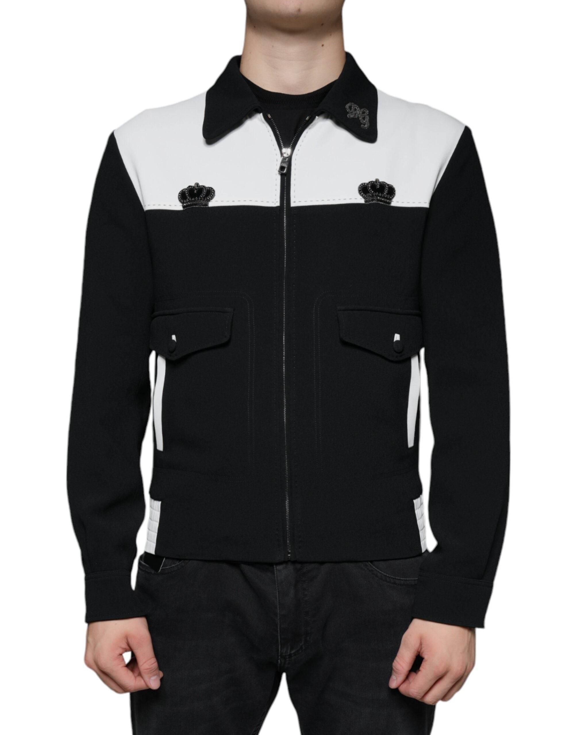 Dolce & Gabbana Black White DG Crown Full Zip Blouson Jacket - Hilstor