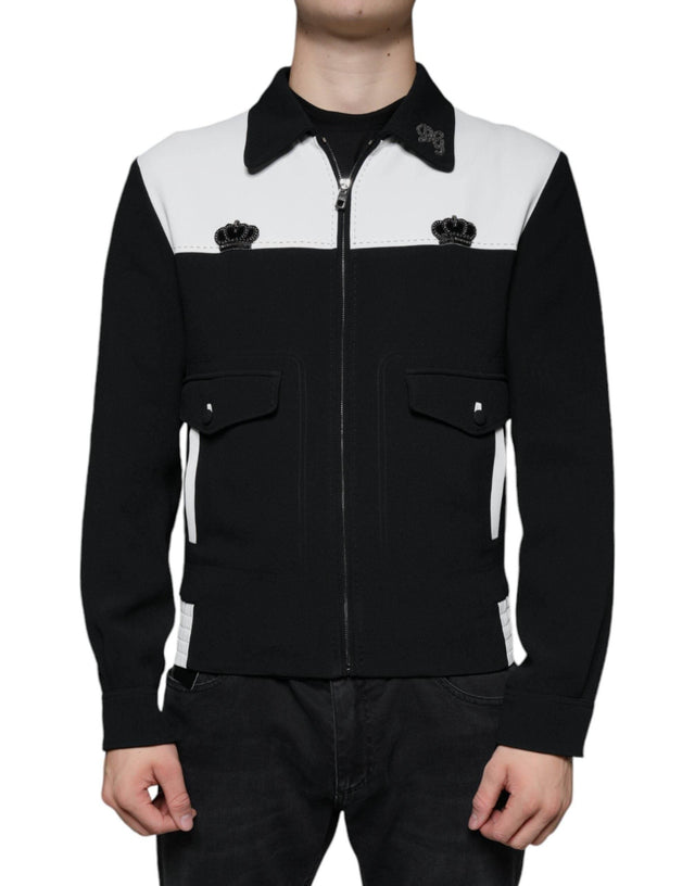 Dolce & Gabbana Black White DG Crown Full Zip Blouson Jacket - Hilstor