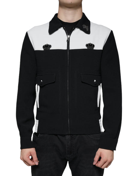 Dolce & Gabbana Black White DG Crown Full Zip Blouson Jacket - Hilstor