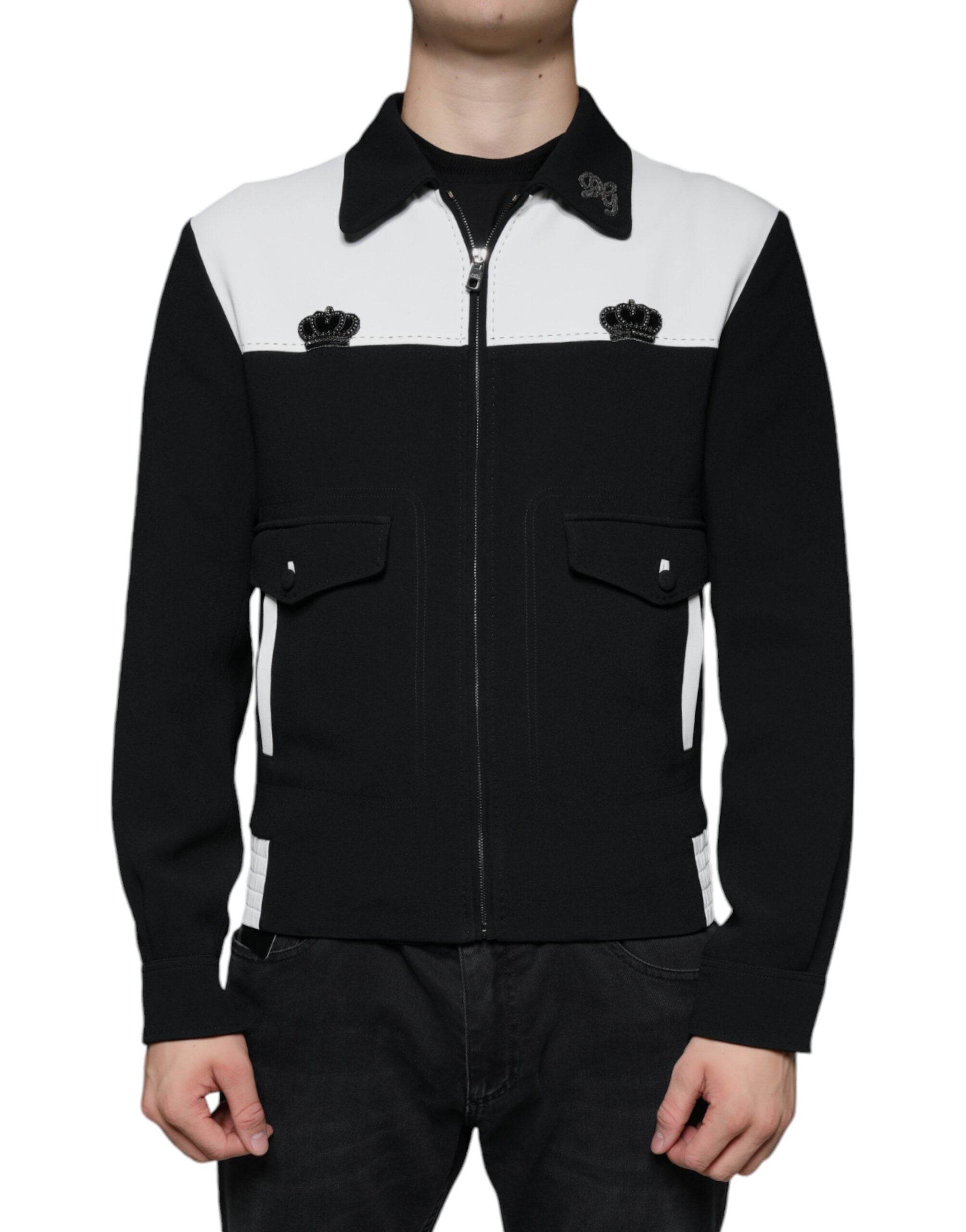 Dolce & Gabbana Black White DG Crown Full Zip Blouson Jacket - Hilstor