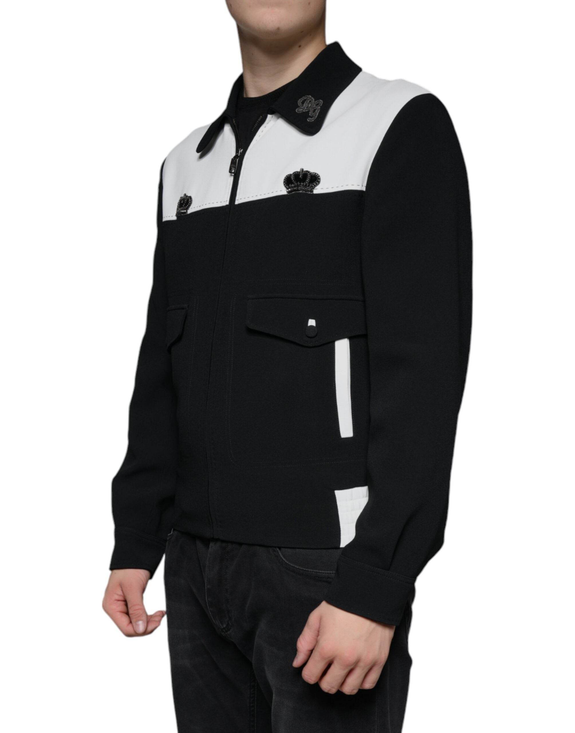 Dolce & Gabbana Black White DG Crown Full Zip Blouson Jacket - Hilstor