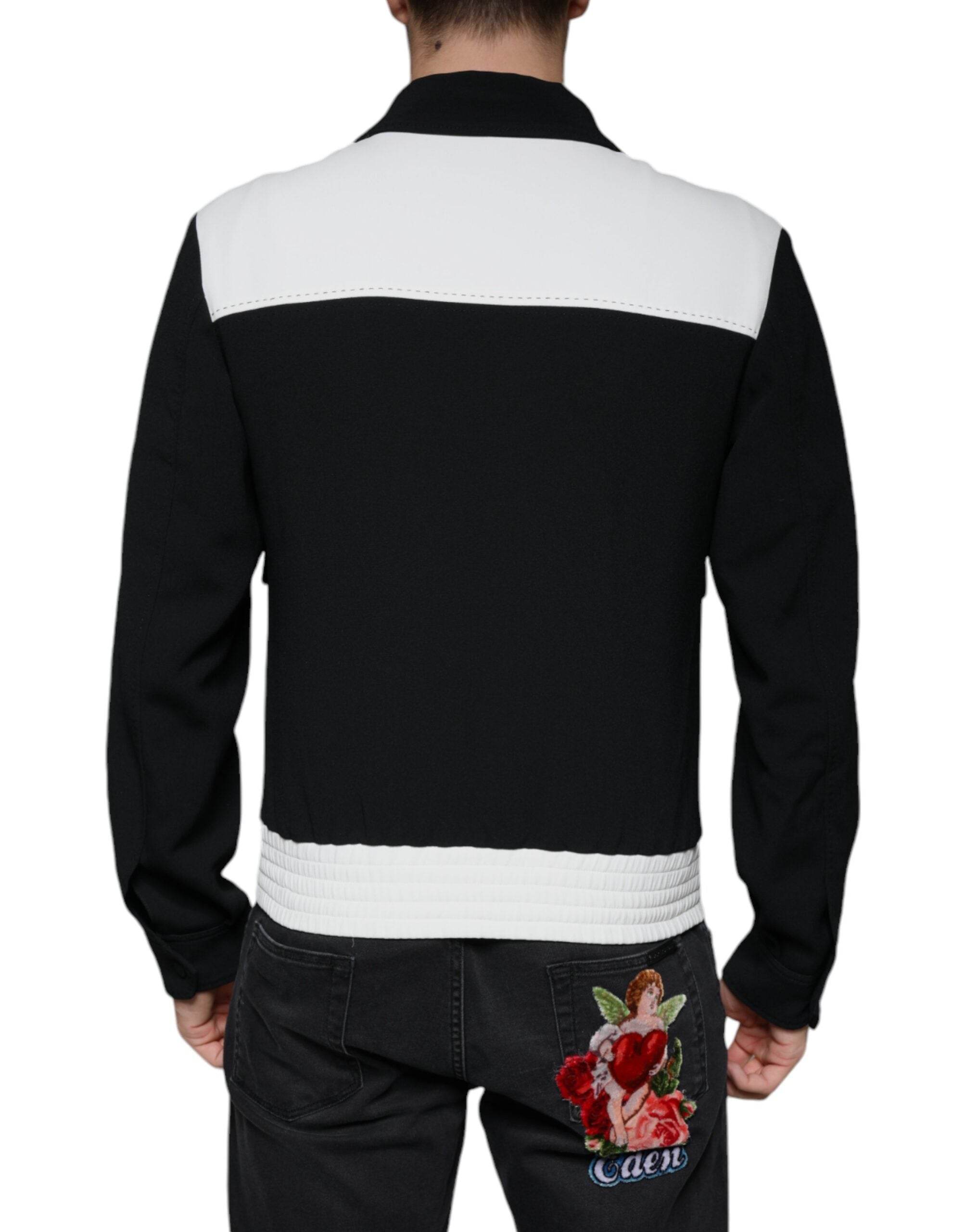 Dolce & Gabbana Black White DG Crown Full Zip Blouson Jacket - Hilstor