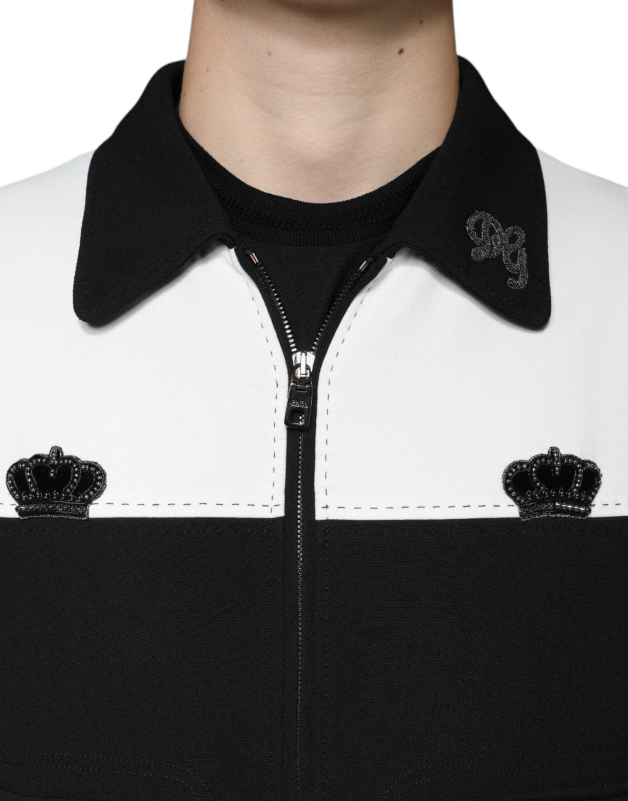 Dolce & Gabbana Black White DG Crown Full Zip Blouson Jacket - Hilstor