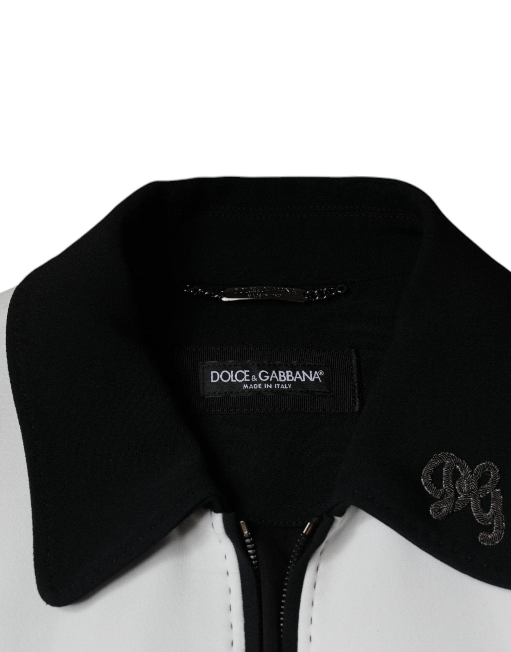 Dolce & Gabbana Black White DG Crown Full Zip Blouson Jacket - Hilstor