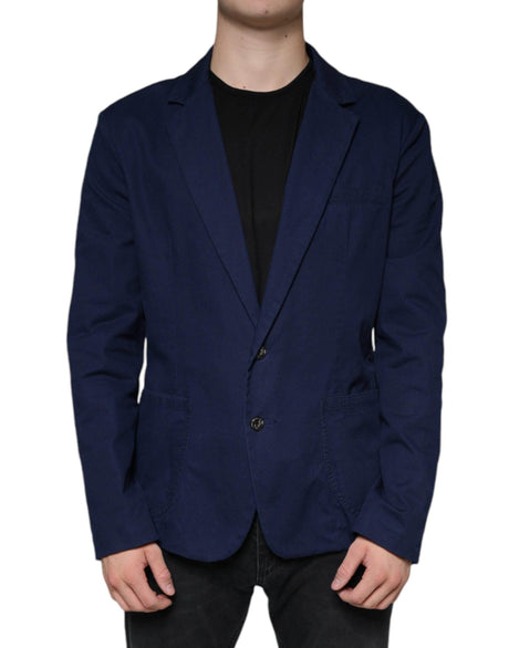 Dolce & Gabbana Blue Notch Single Breasted Dress Coat Blazer - Hilstor