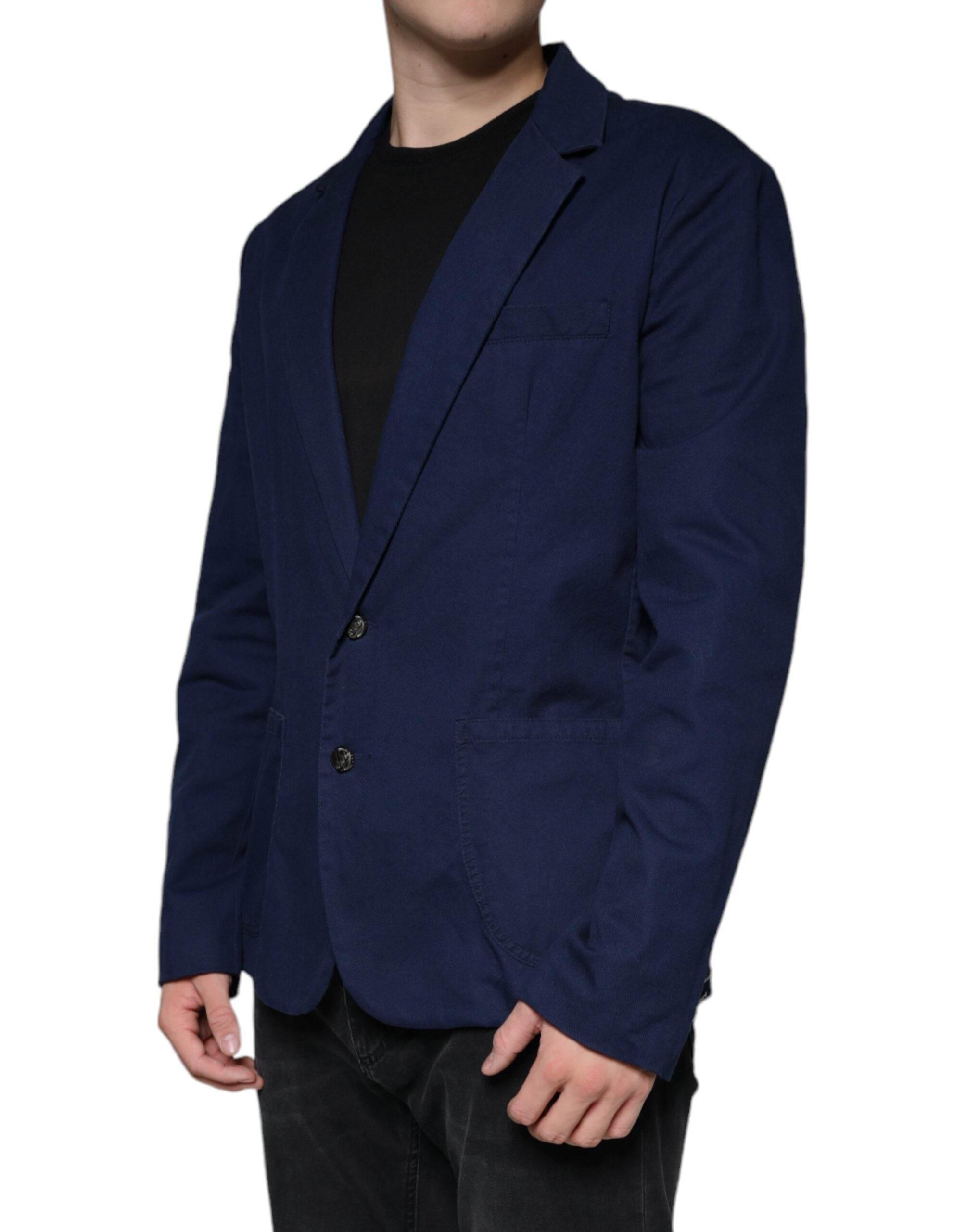 Dolce & Gabbana Blue Notch Single Breasted Dress Coat Blazer - Hilstor