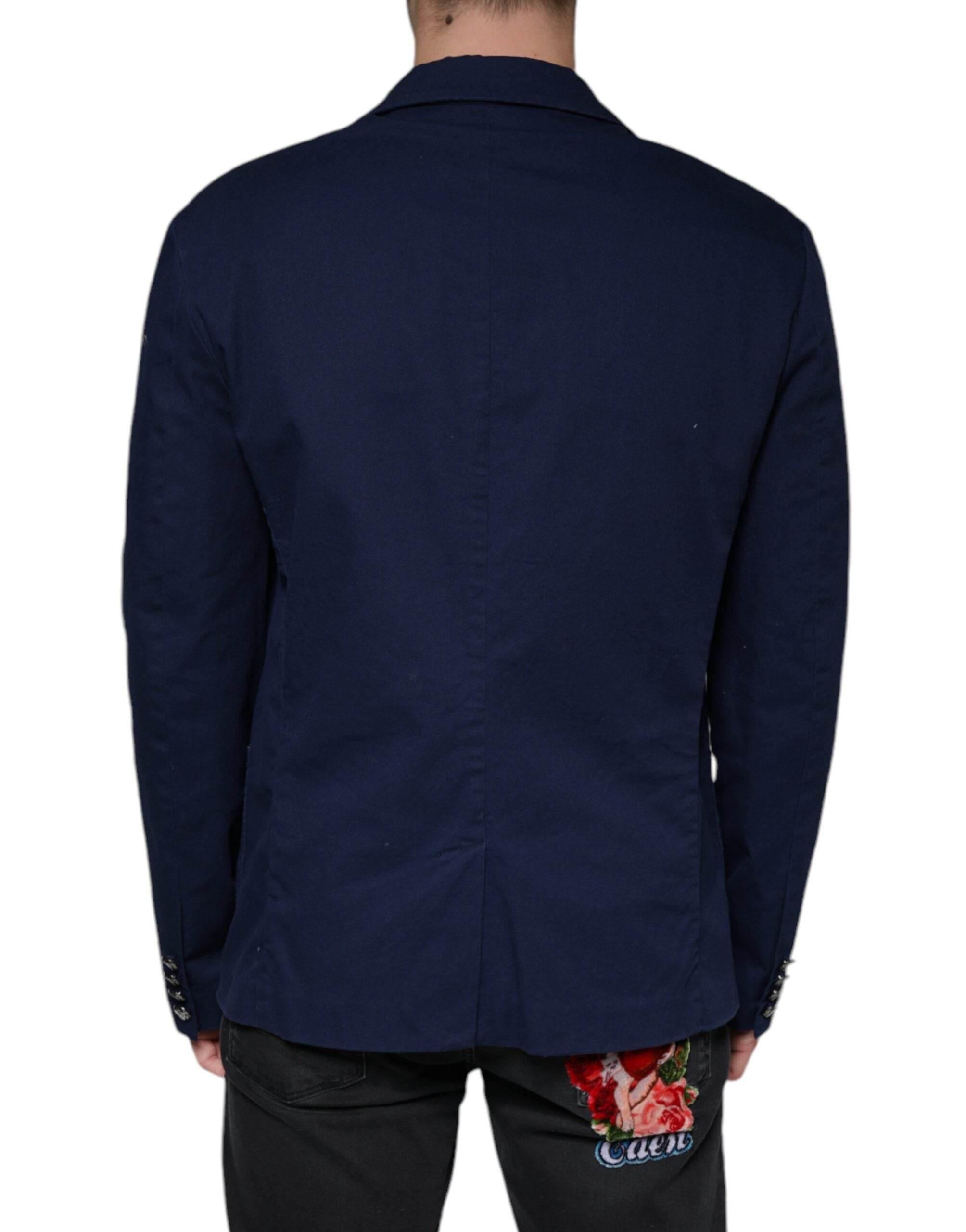 Dolce & Gabbana Blue Notch Single Breasted Dress Coat Blazer - Hilstor