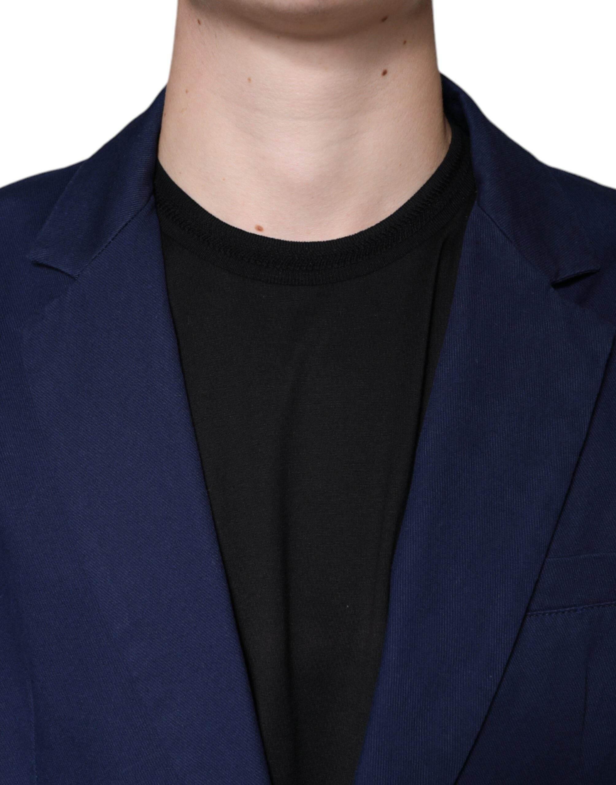 Dolce & Gabbana Blue Notch Single Breasted Dress Coat Blazer - Hilstor