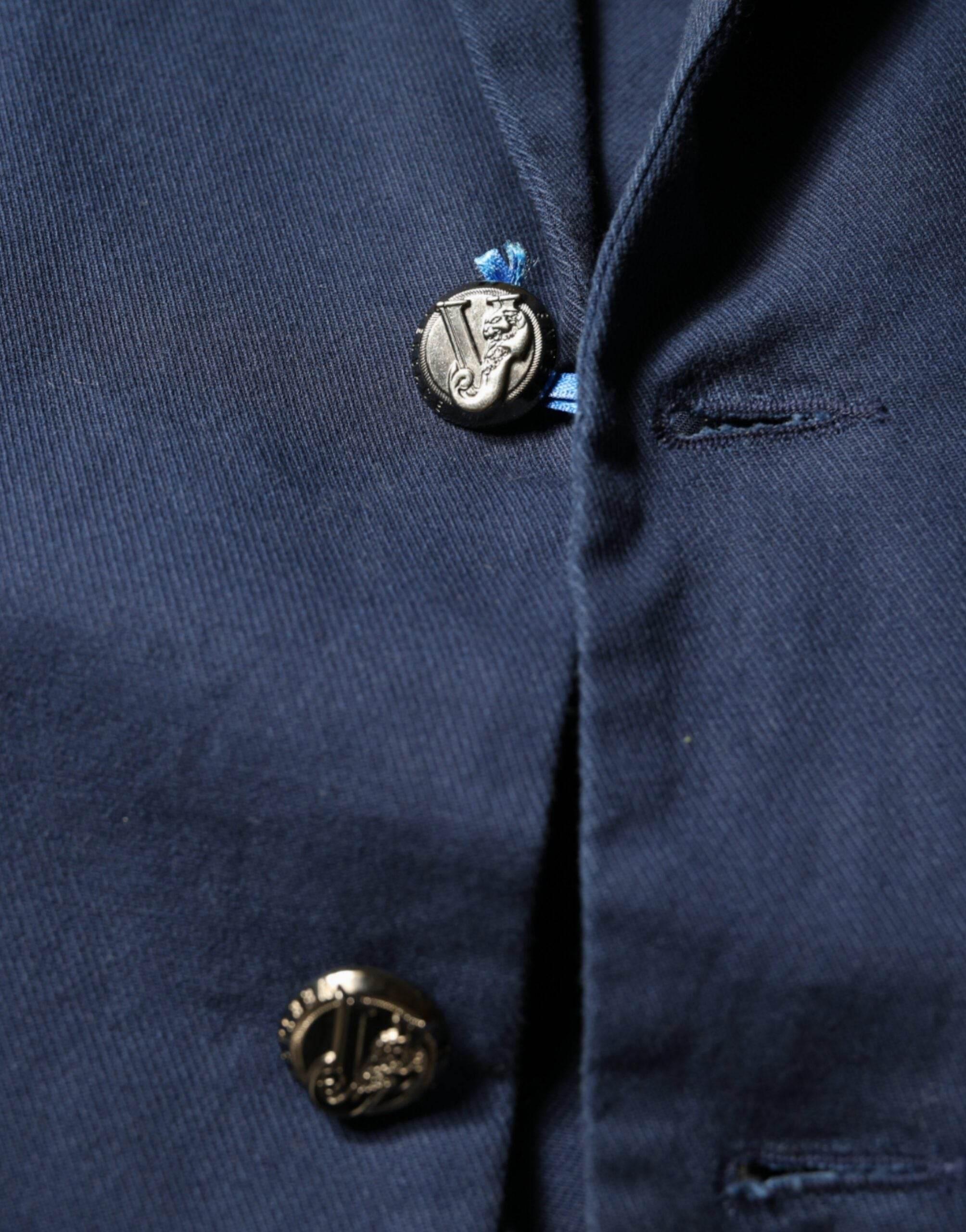 Dolce & Gabbana Blue Notch Single Breasted Dress Coat Blazer - Hilstor