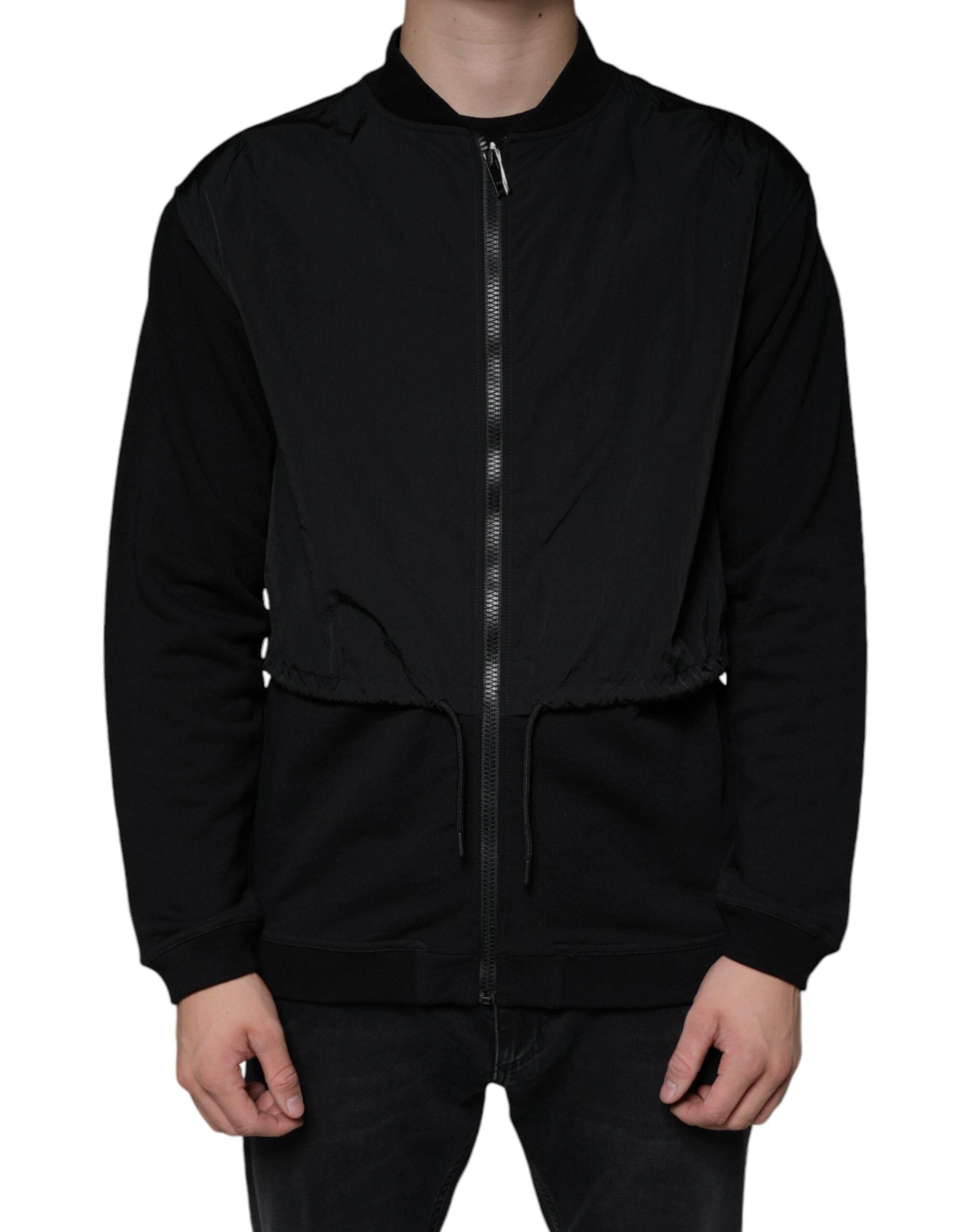 MSGM Black Cotton Full Zip Bomber Long Sleeves Jacket - Hilstor
