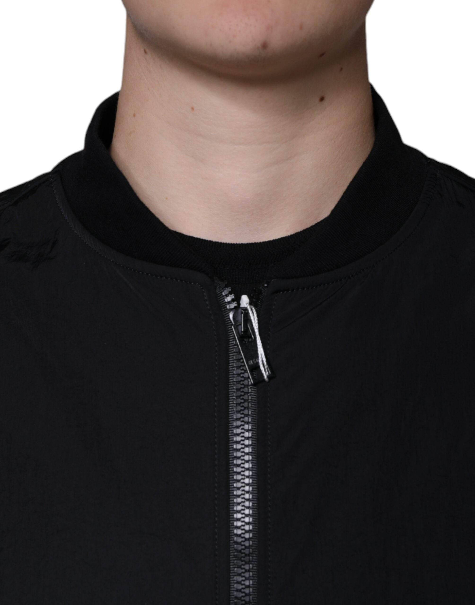 MSGM Black Cotton Full Zip Bomber Long Sleeves Jacket - Hilstor