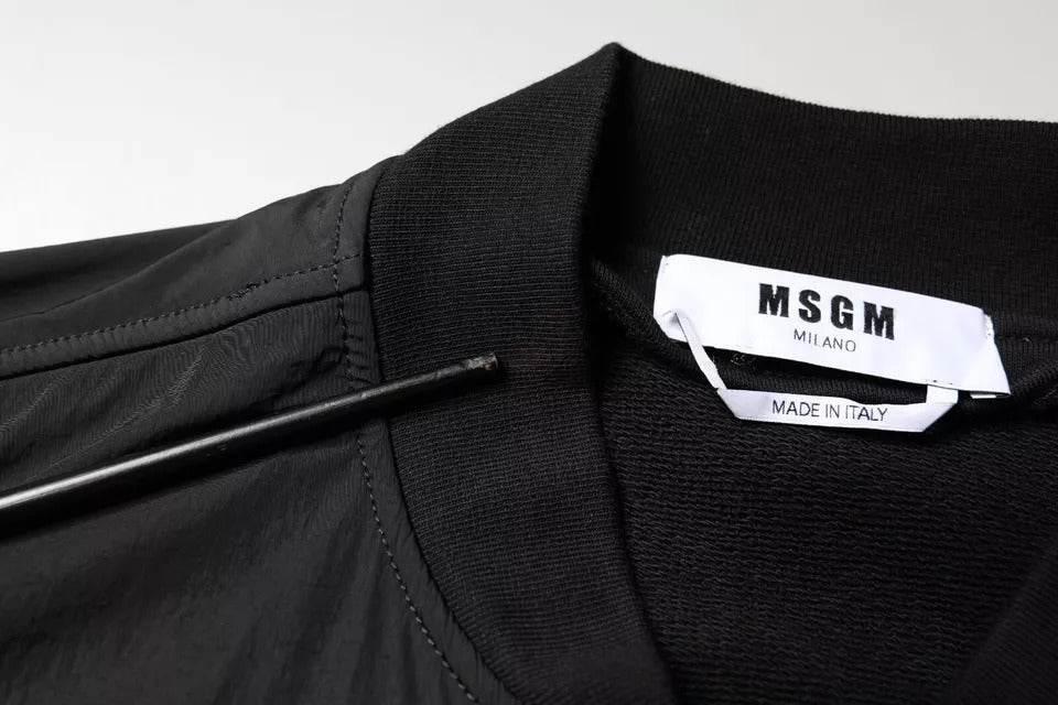 MSGM Black Cotton Full Zip Bomber Long Sleeves Jacket - Hilstor