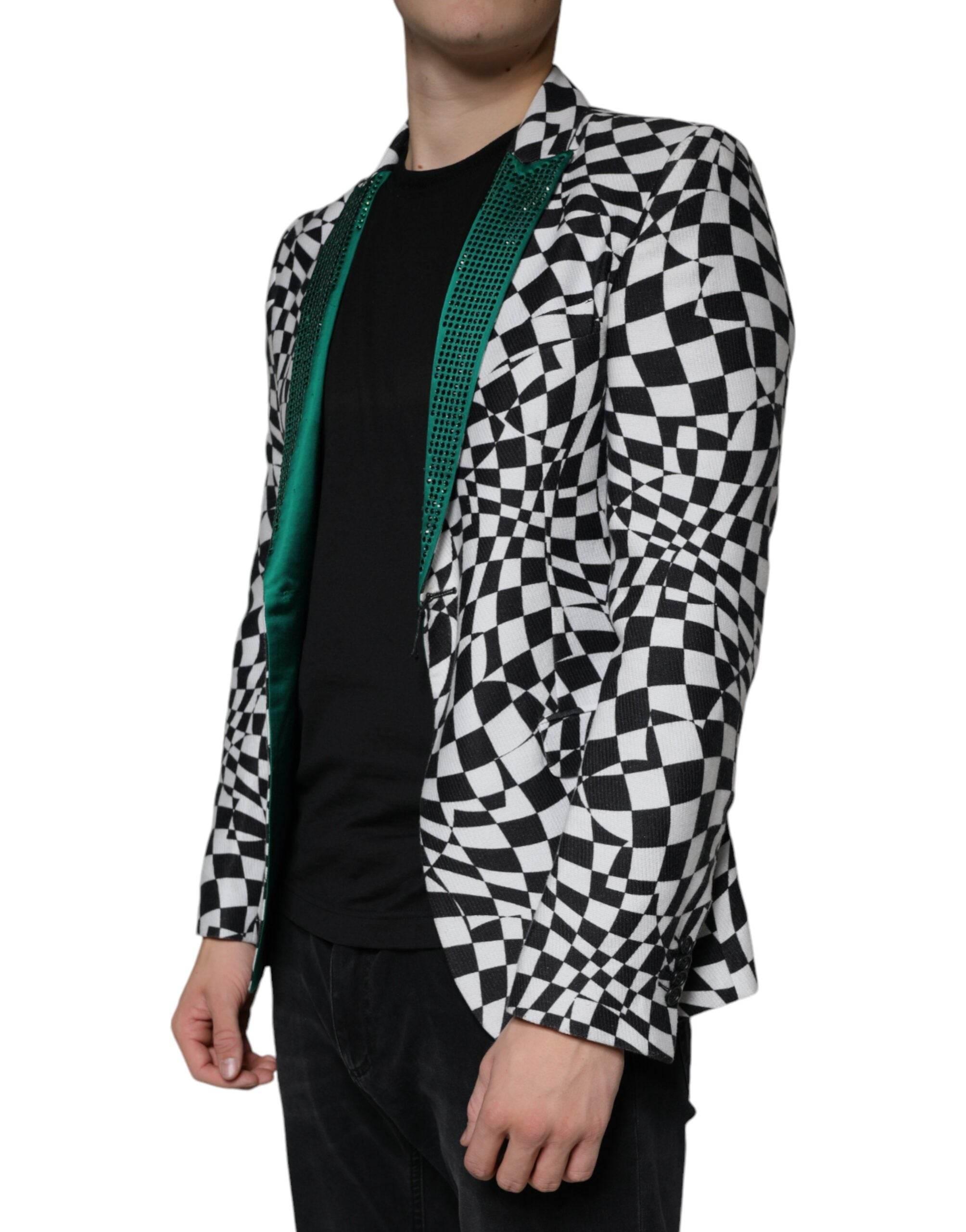 John Richmond Black White Checkered Crystal Single Breasted Blazer - Hilstor