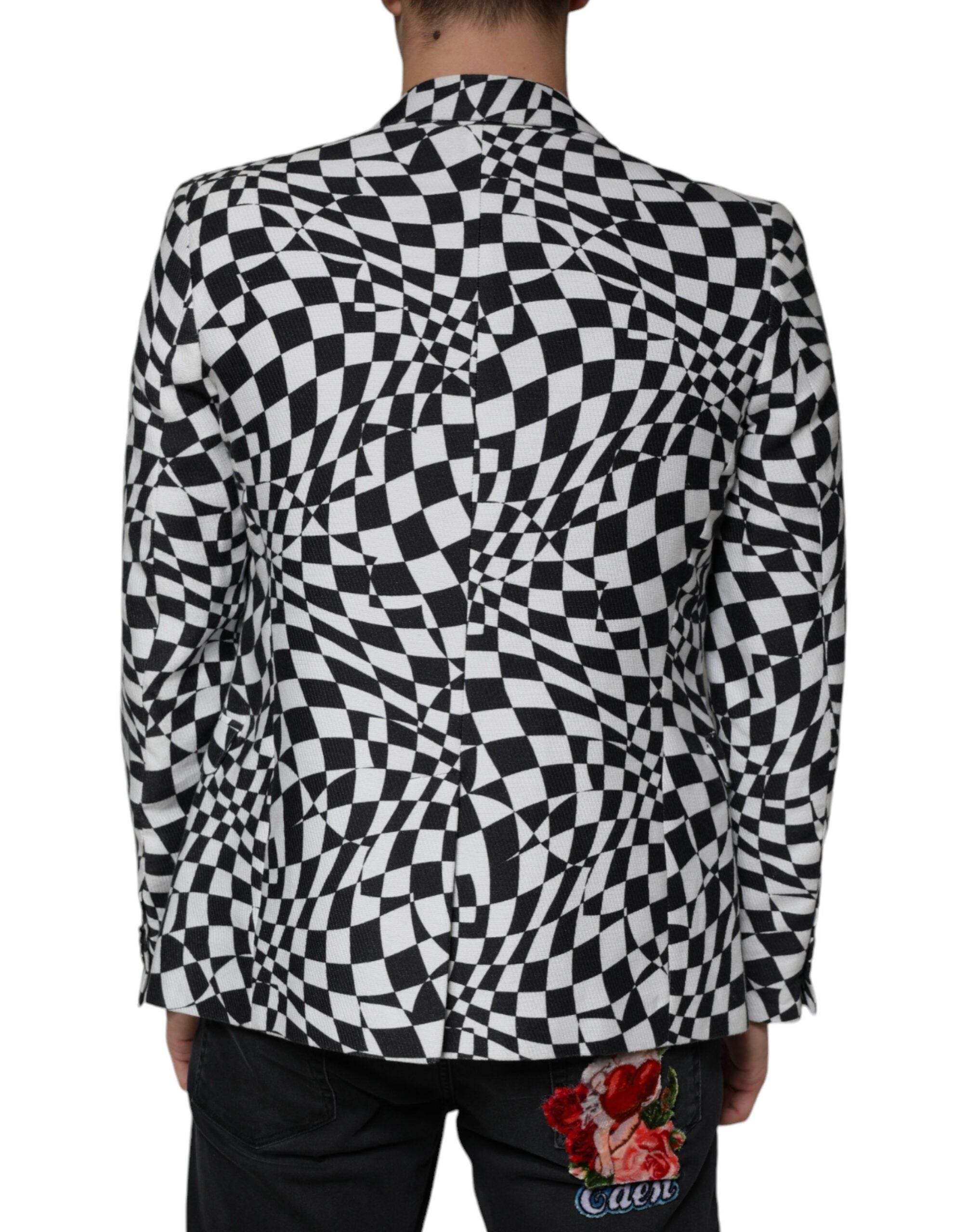 John Richmond Black White Checkered Crystal Single Breasted Blazer - Hilstor