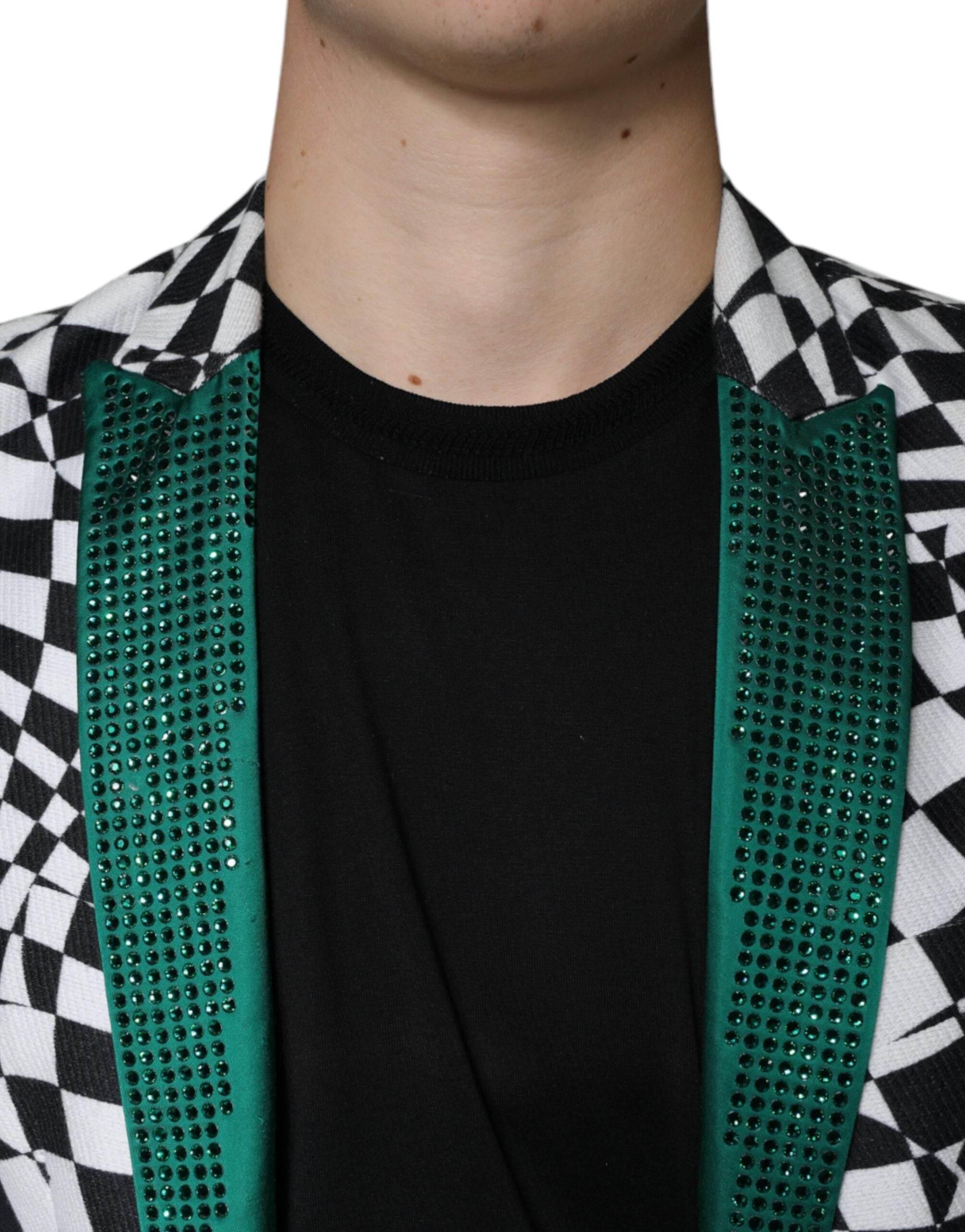 John Richmond Black White Checkered Crystal Single Breasted Blazer - Hilstor