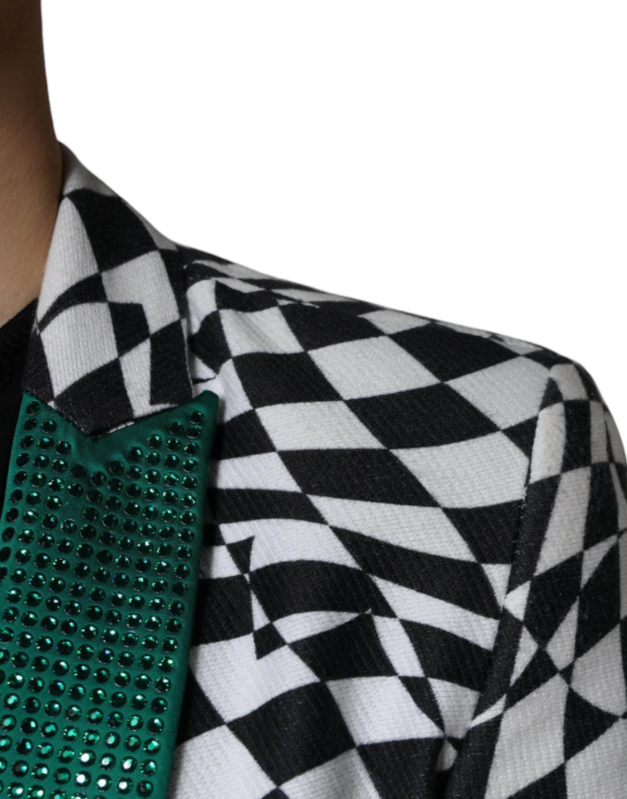 John Richmond Black White Checkered Crystal Single Breasted Blazer - Hilstor