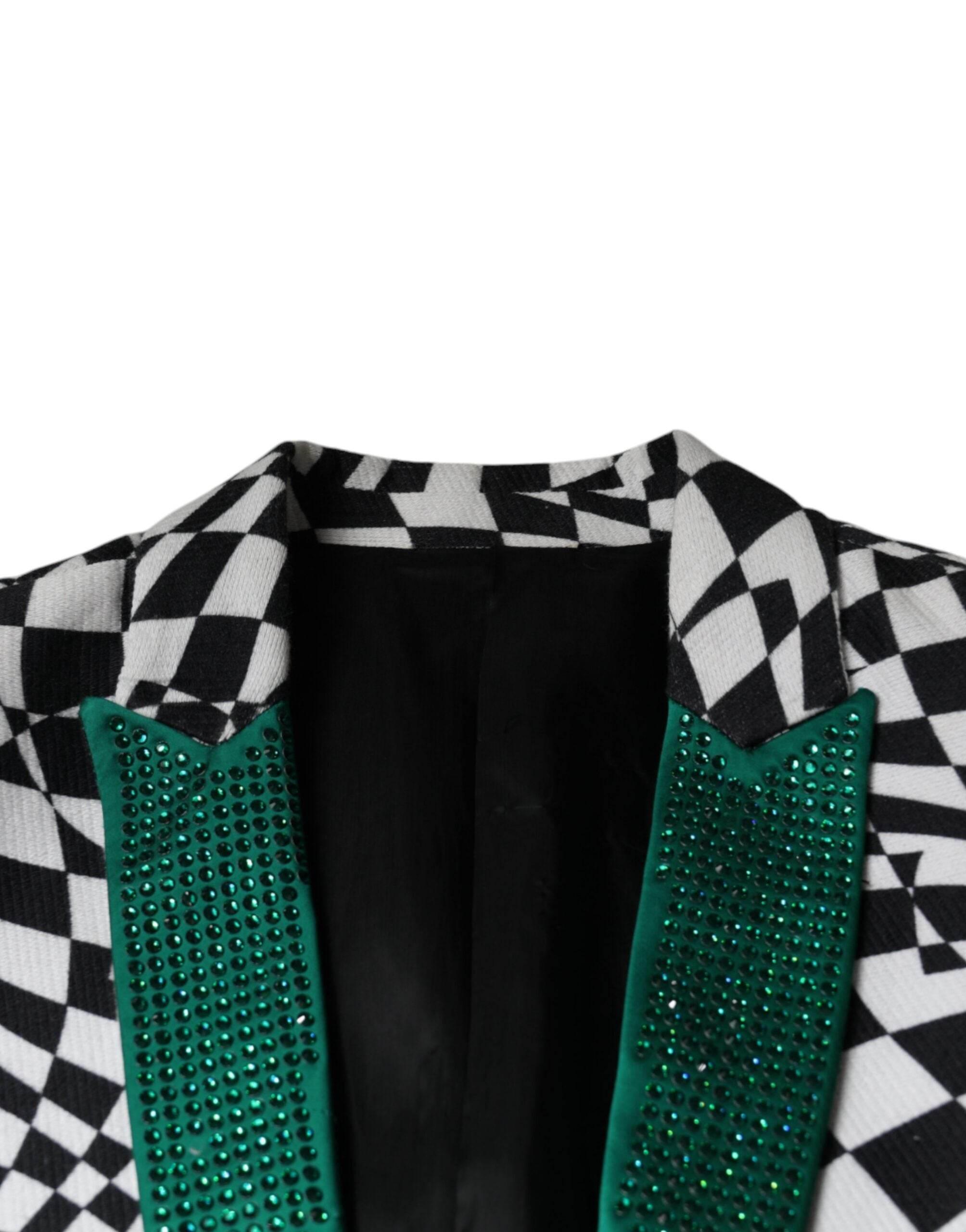 John Richmond Black White Checkered Crystal Single Breasted Blazer - Hilstor
