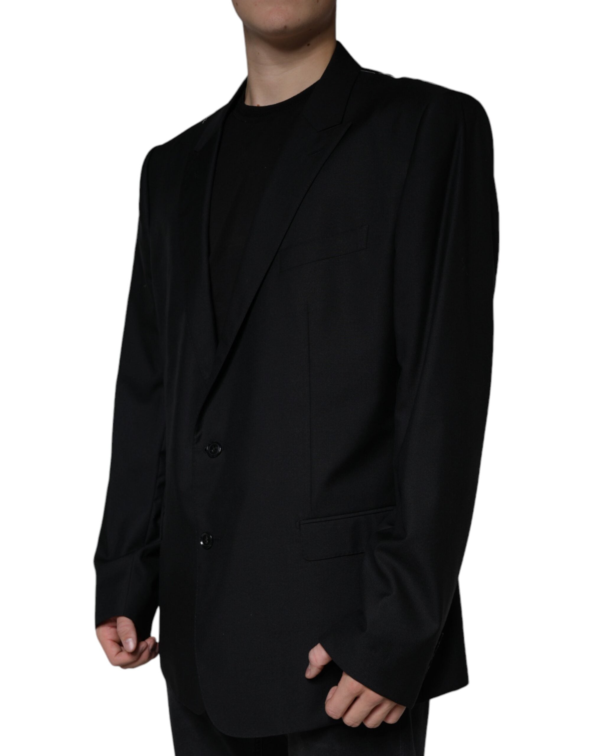 Dolce &amp; Gabbana Black Wool Single Breasted Men Coat Blazer