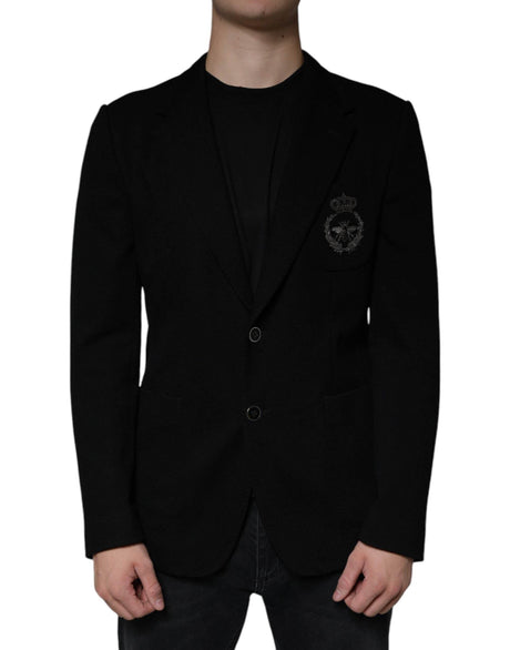 Dolce & Gabbana Black Crown Bee Single Breasted Coat Blazer - Hilstor
