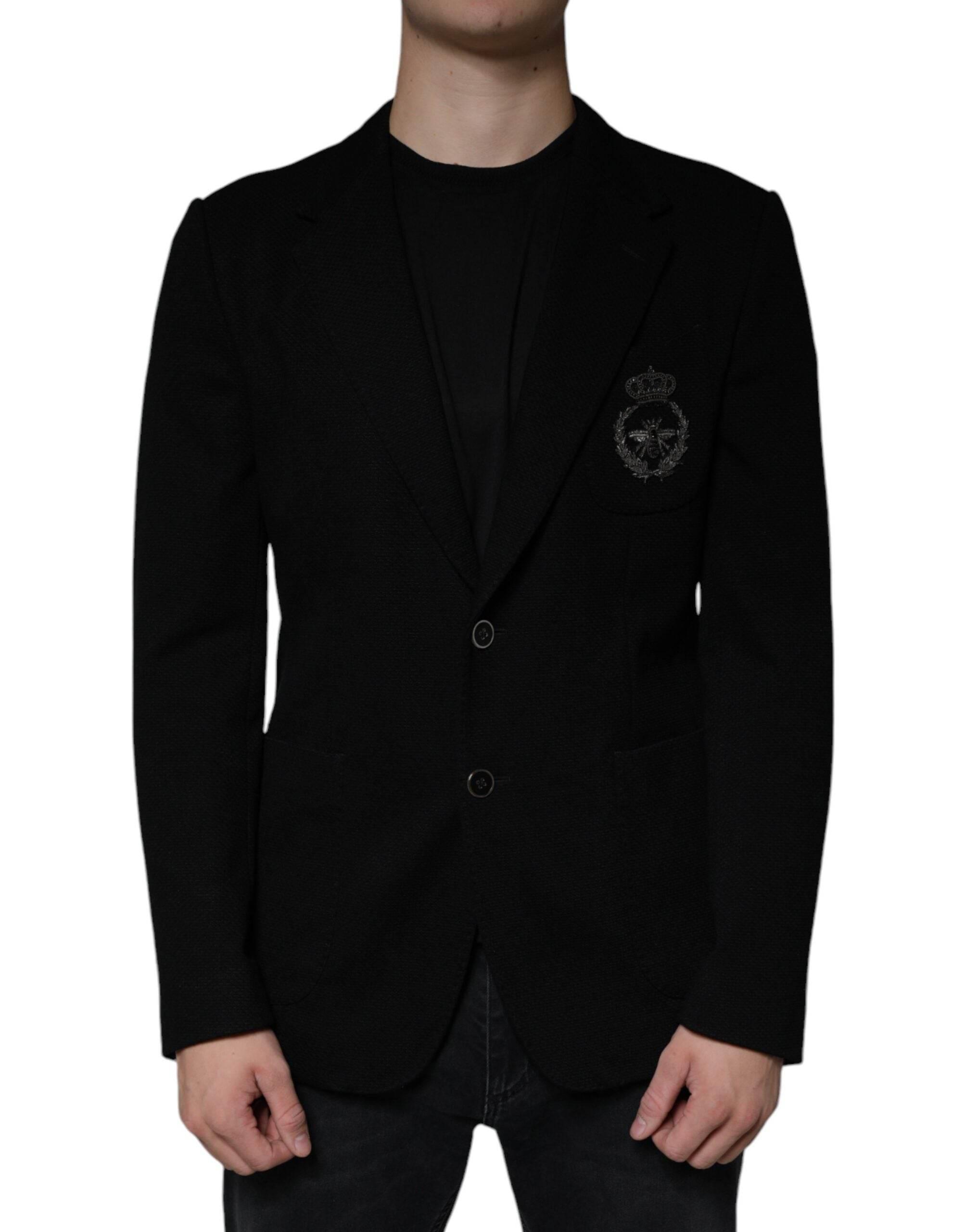 Dolce & Gabbana Black Crown Bee Single Breasted Coat Blazer - Hilstor