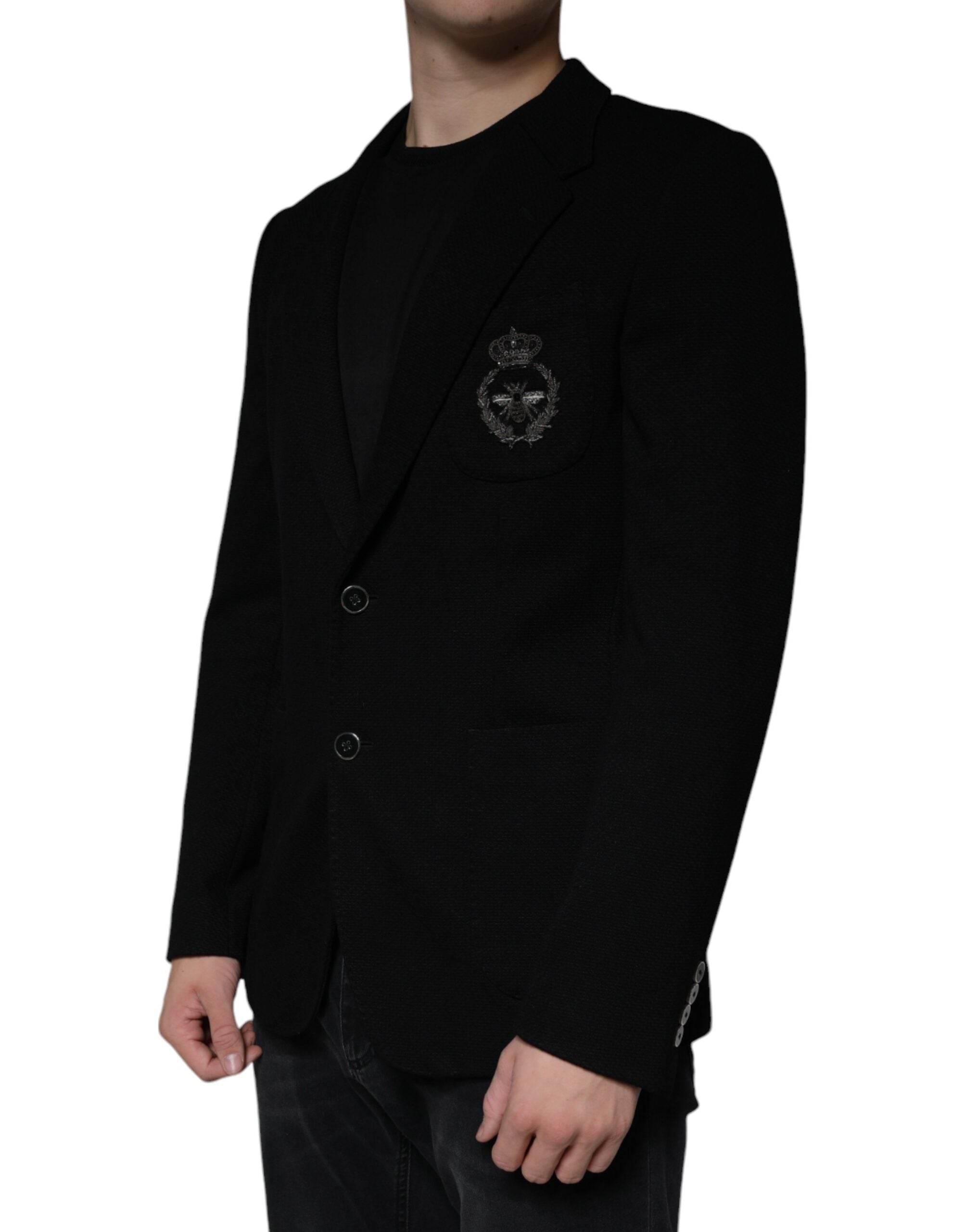 Dolce & Gabbana Black Crown Bee Single Breasted Coat Blazer - Hilstor