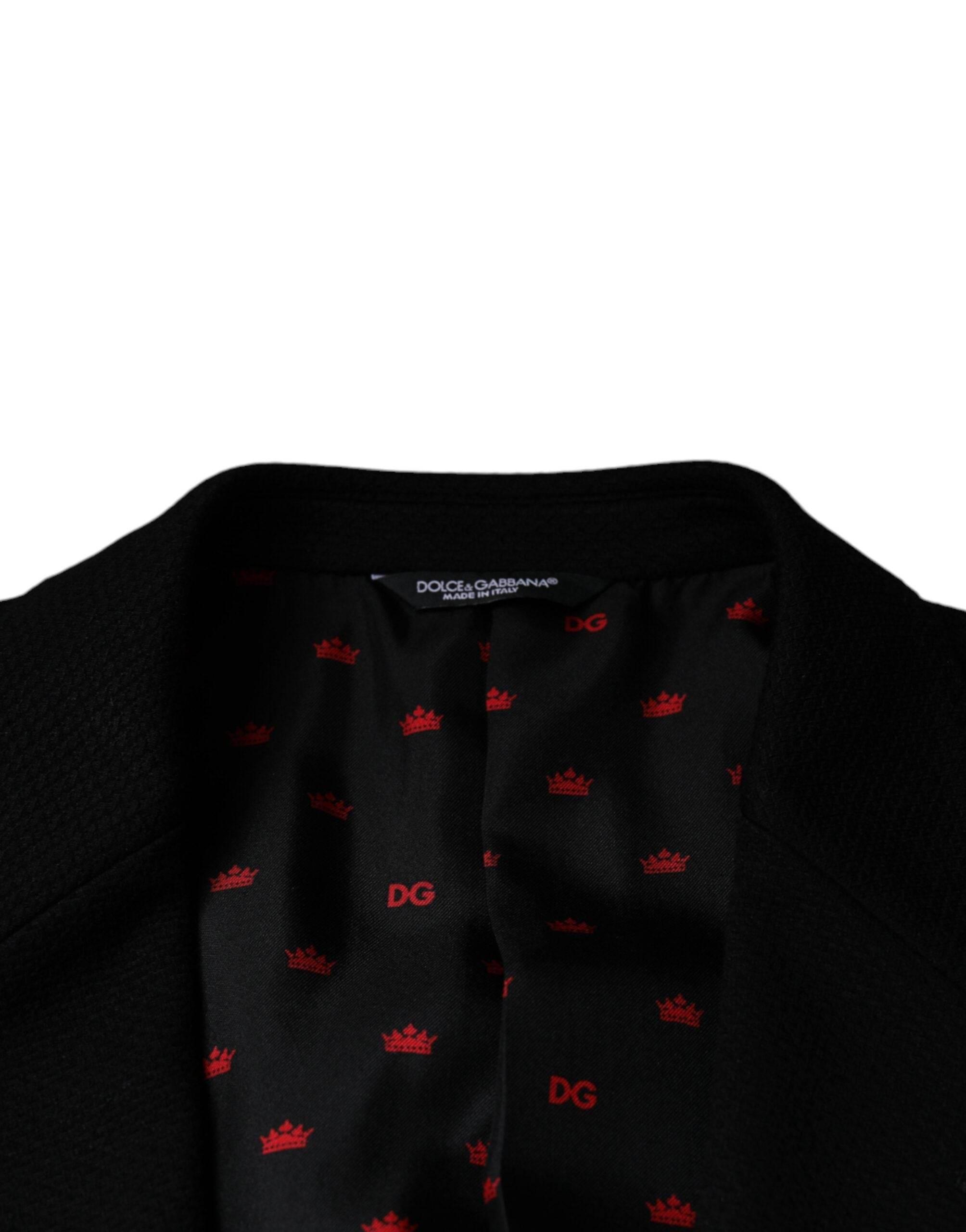 Dolce & Gabbana Black Crown Bee Single Breasted Coat Blazer - Hilstor