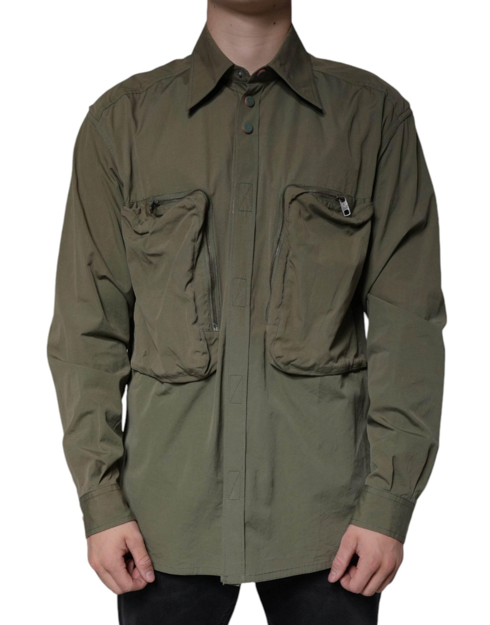 Dolce & Gabbana Military Green Cotton Bend Collared Coat Jacket - Hilstor