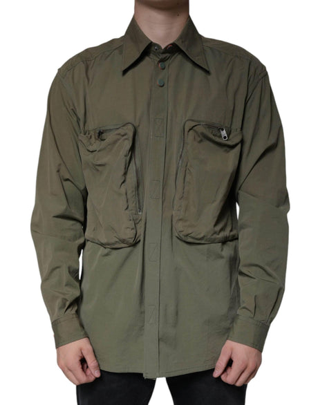 Dolce & Gabbana Military Green Cotton Bend Collared Coat Jacket - Hilstor