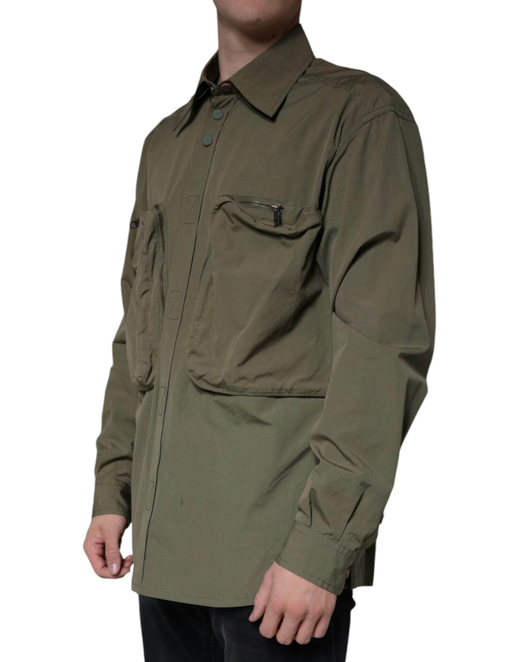 Dolce & Gabbana Military Green Cotton Bend Collared Coat Jacket - Hilstor