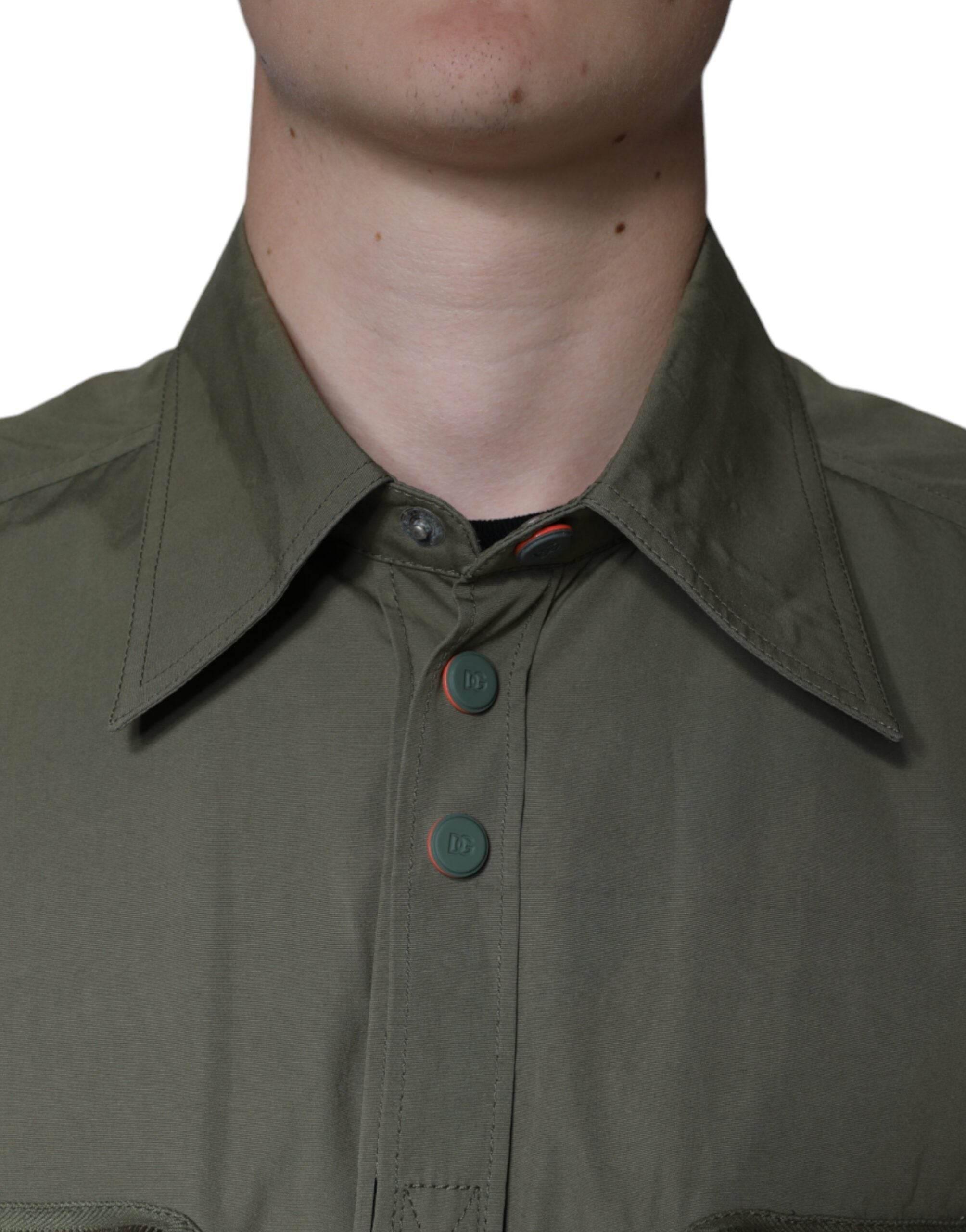 Dolce & Gabbana Military Green Cotton Bend Collared Coat Jacket - Hilstor