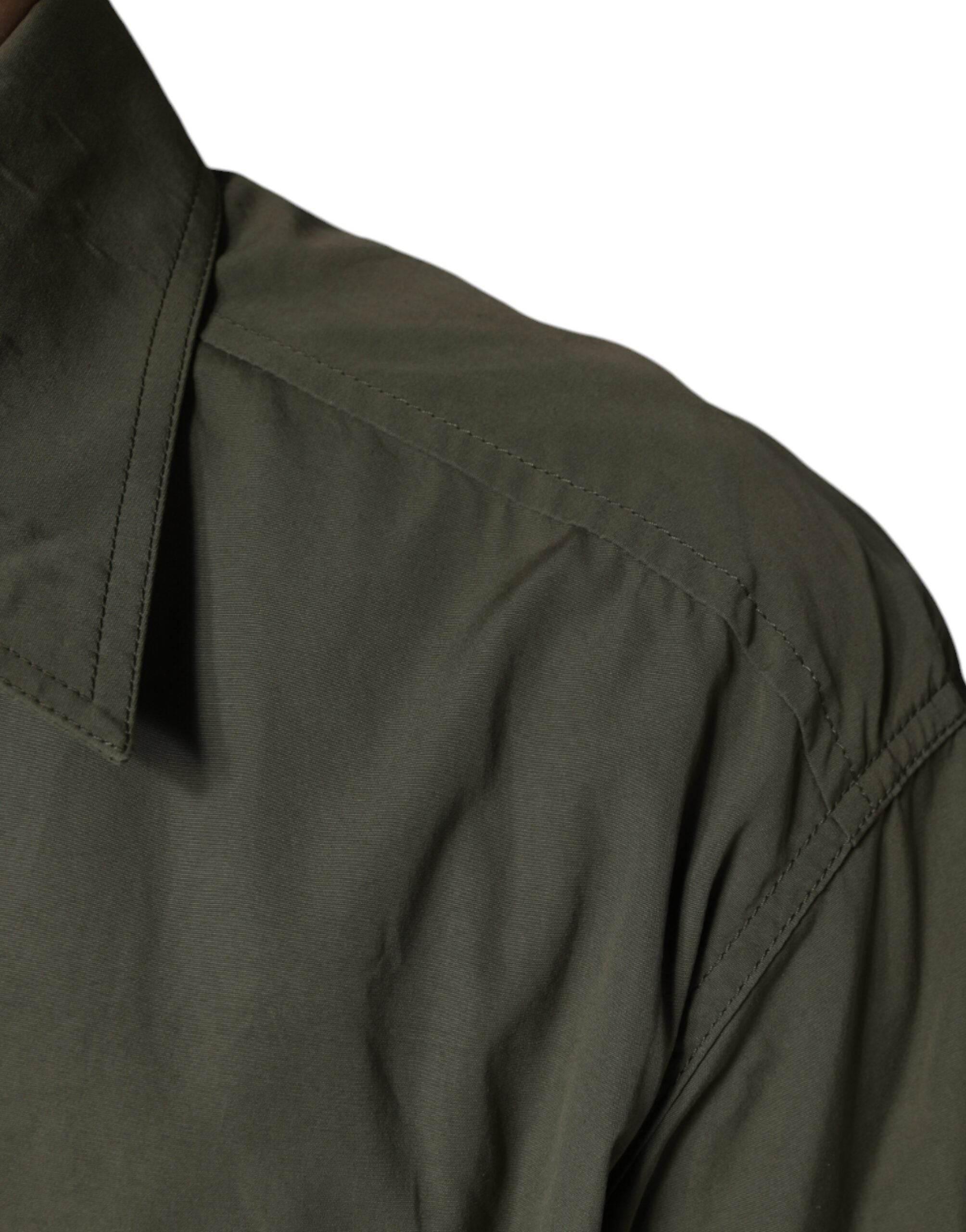 Dolce & Gabbana Military Green Cotton Bend Collared Coat Jacket - Hilstor