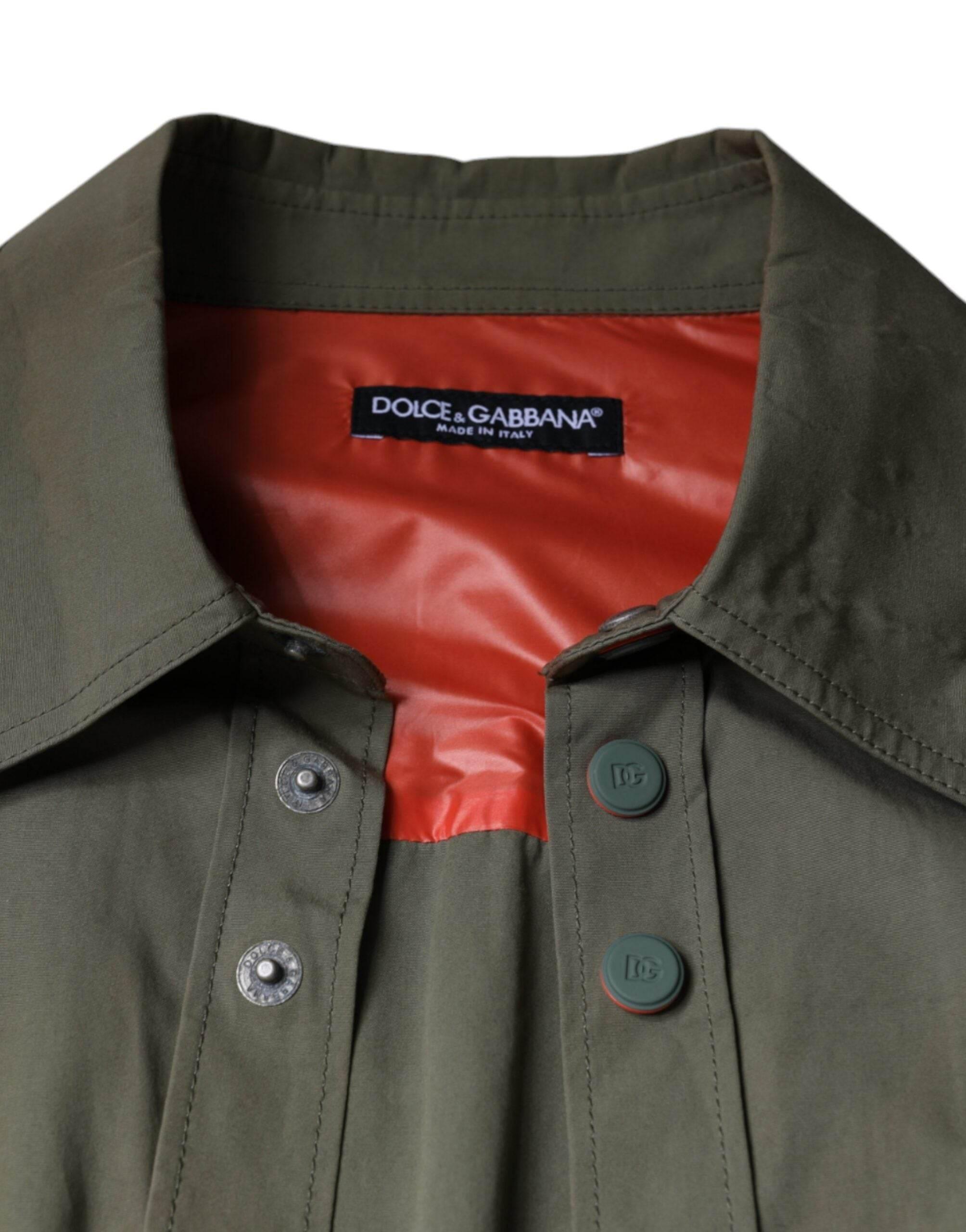 Dolce & Gabbana Military Green Cotton Bend Collared Coat Jacket - Hilstor