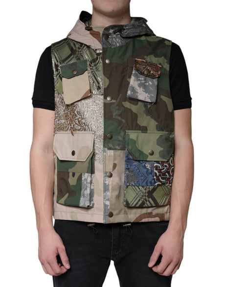 Dolce & Gabbana Multicolor Patchwork Hooded Vest Jacket - Hilstor