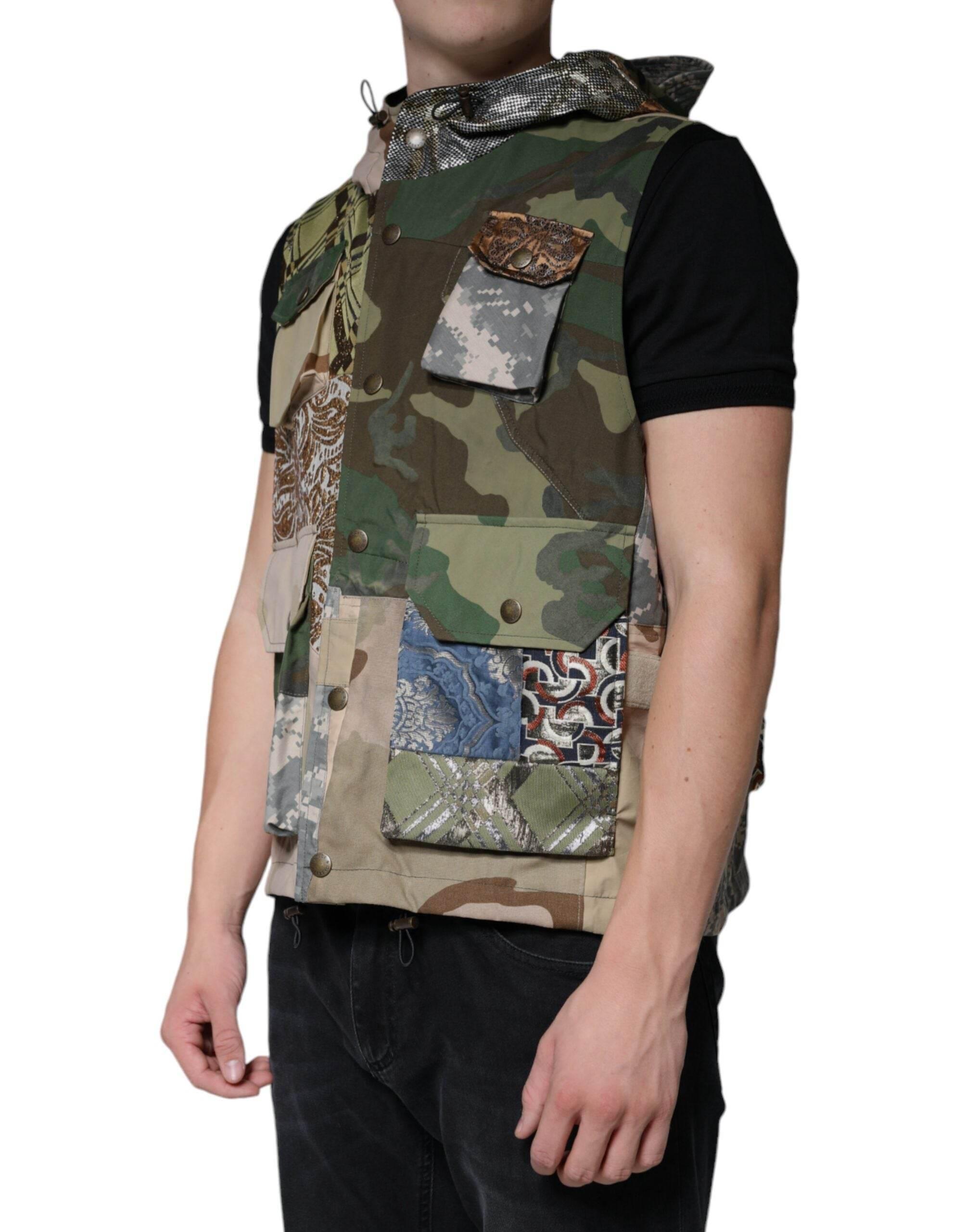Dolce & Gabbana Multicolor Patchwork Hooded Vest Jacket - Hilstor